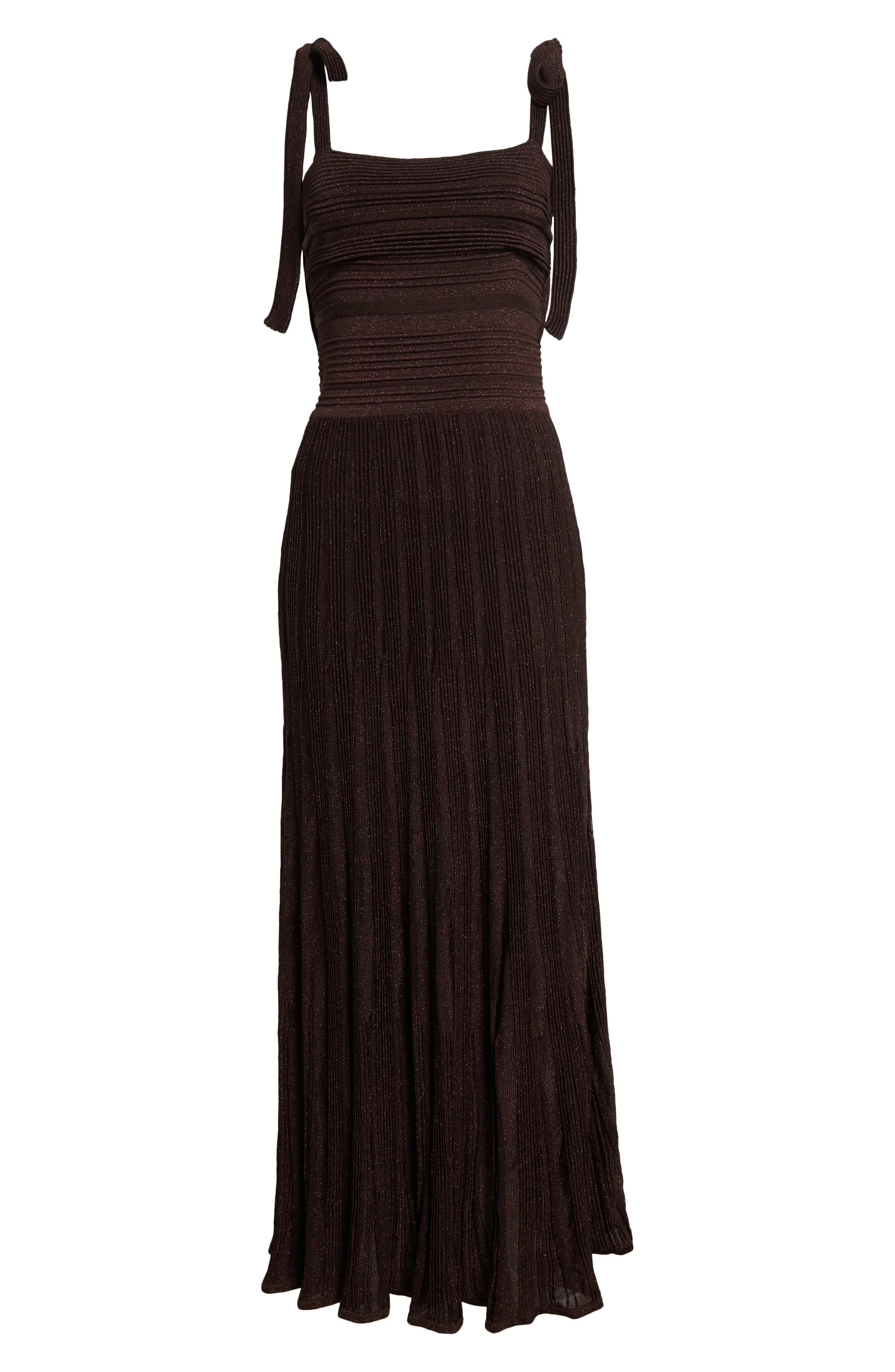 Zimmermann Lucky Tie Shoulder Metallic Rib Maxi Dress in Metallic Chocolate at Nordstrom - 5