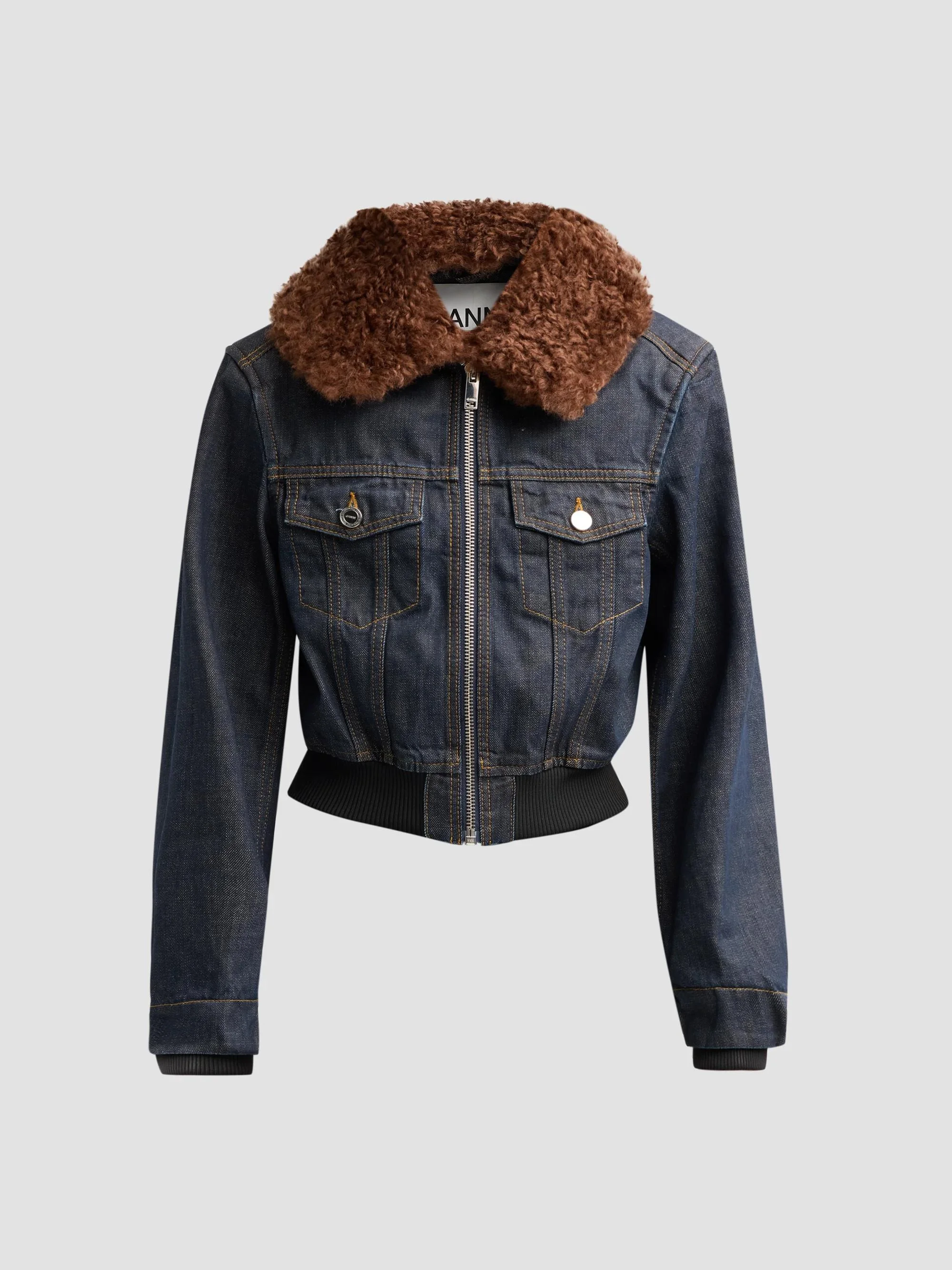 Women's Slub Denim Cropped Bomber Jacket - Rinse - 1