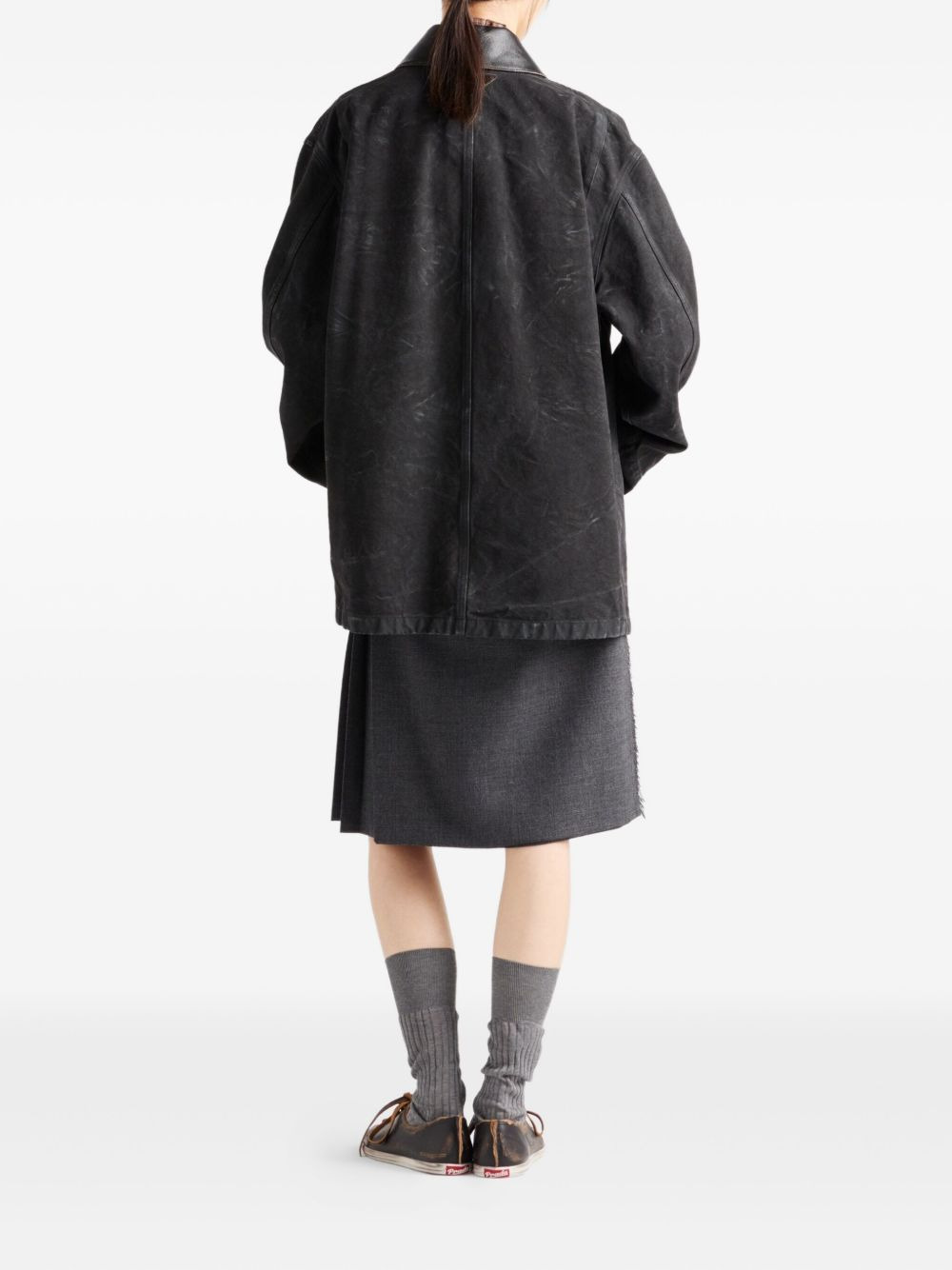 leather-collar cotton jacket - 3