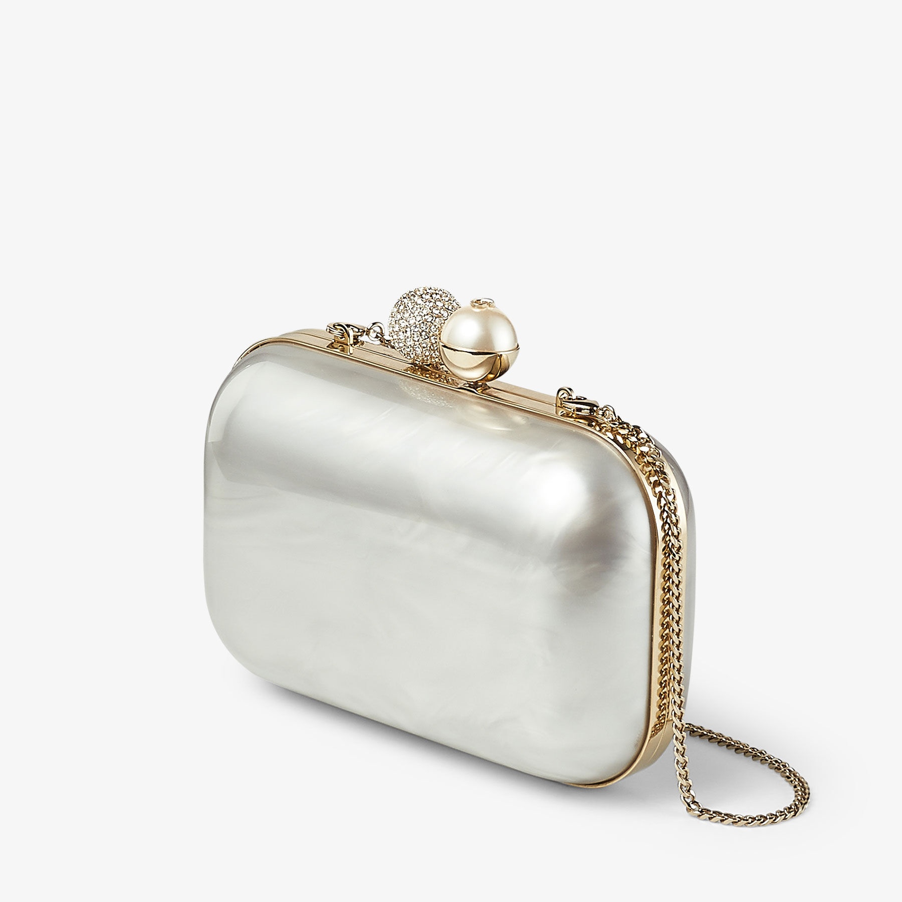 クラッチバッグ Jimmy Choo Jimmy Choo Mother Of Pearl Sweetie Clutch Ivory Mother of Pearl Clutch Bag with Silver Chain Strap