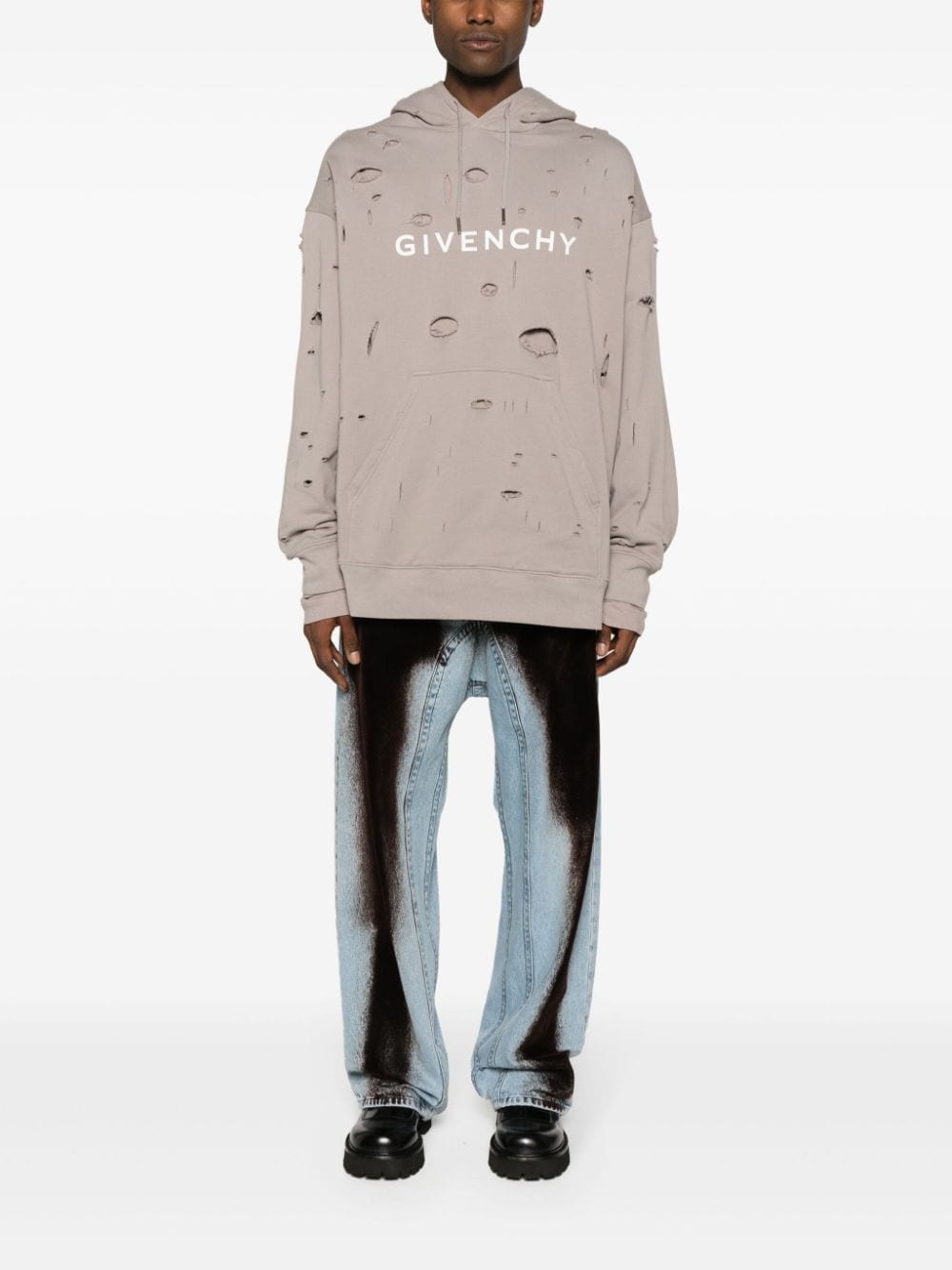 logo-print ripped hoodie - 2