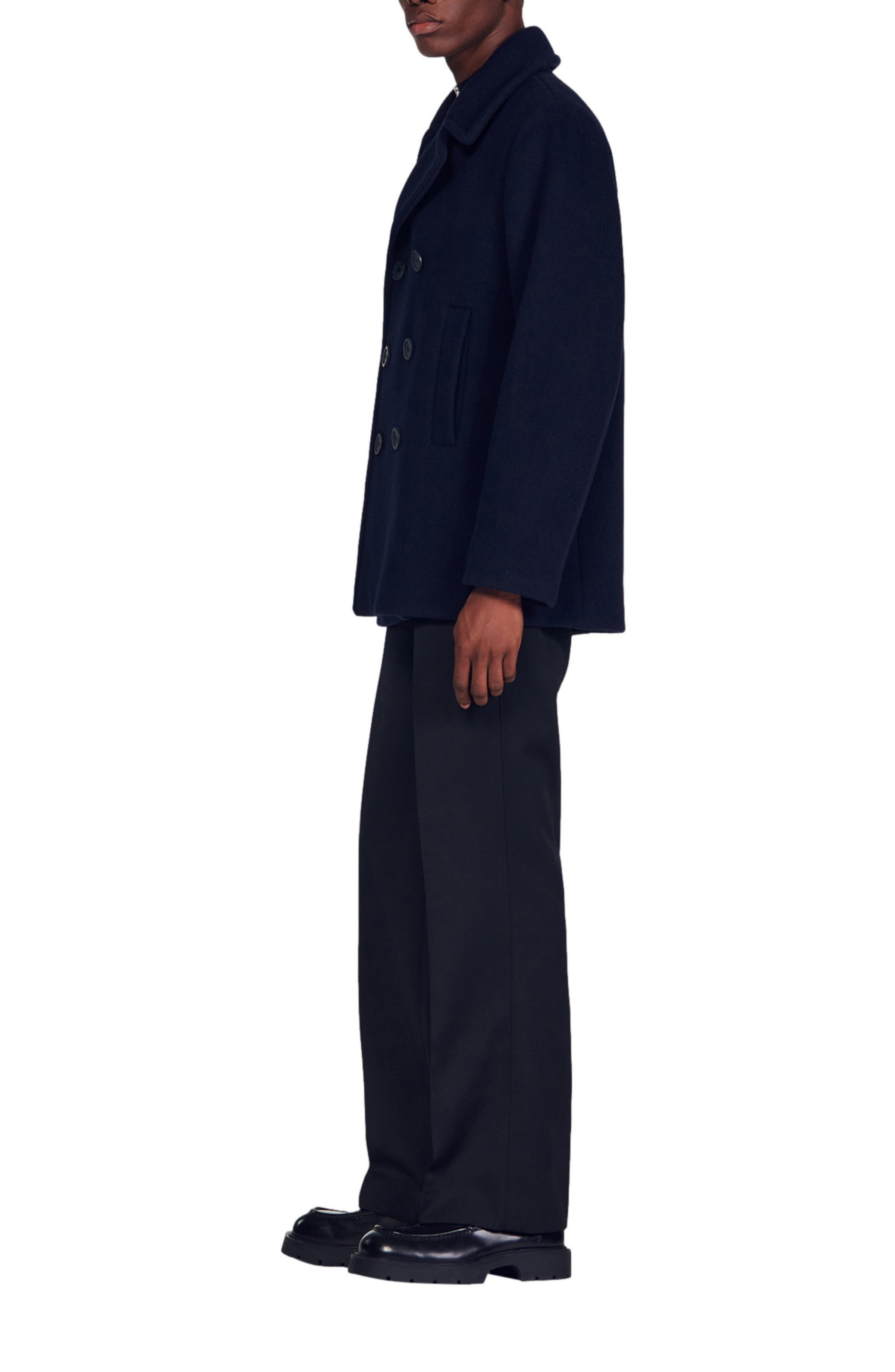 SANDRO Wool pea coat in Navy Blue at Nordstrom - 7