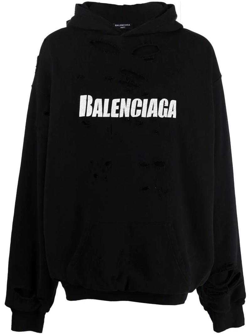 logo-print distressed pullover hoodie - 1