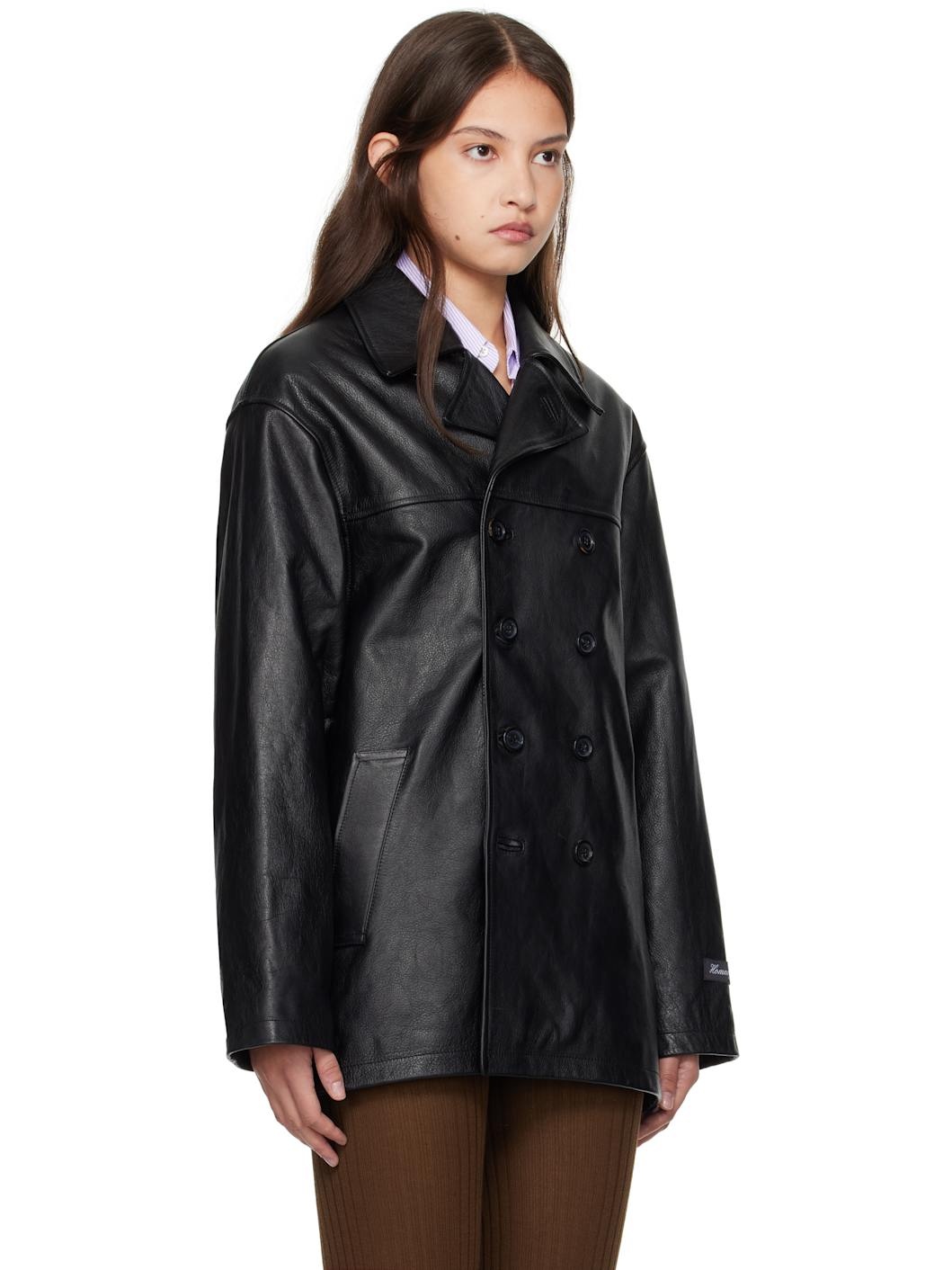 Black Peacoat Leather Jacket - 2