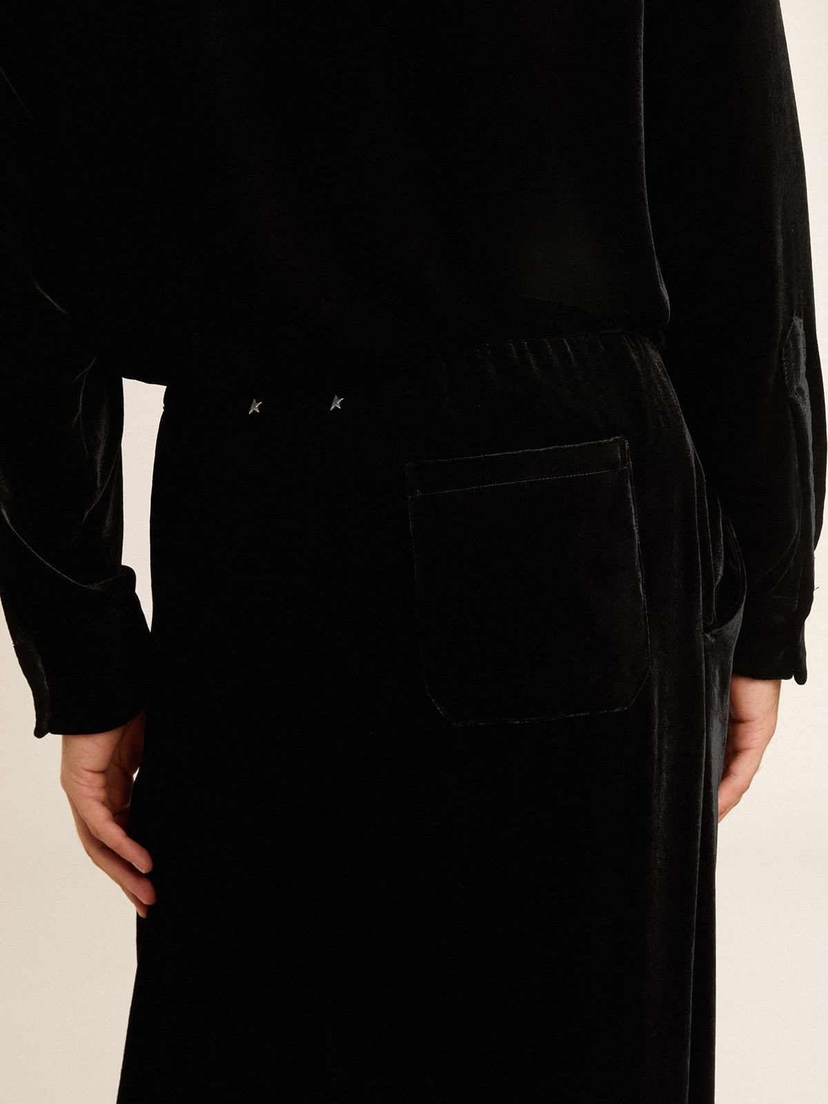 Men's black velvet effect pants - 5