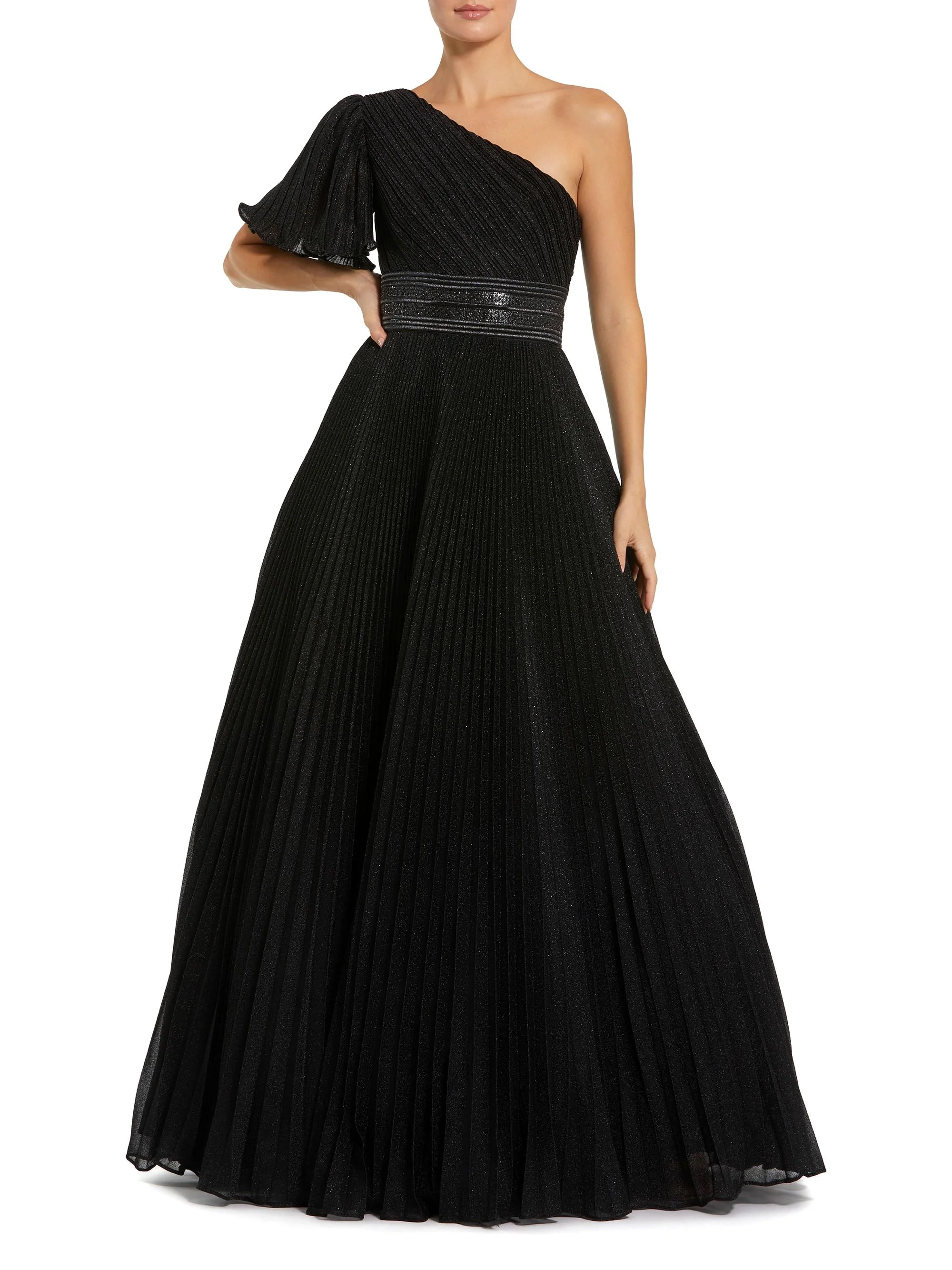 Women's Ieena 1 Pleated Georgette One-Shoulder Gown - Black - 1