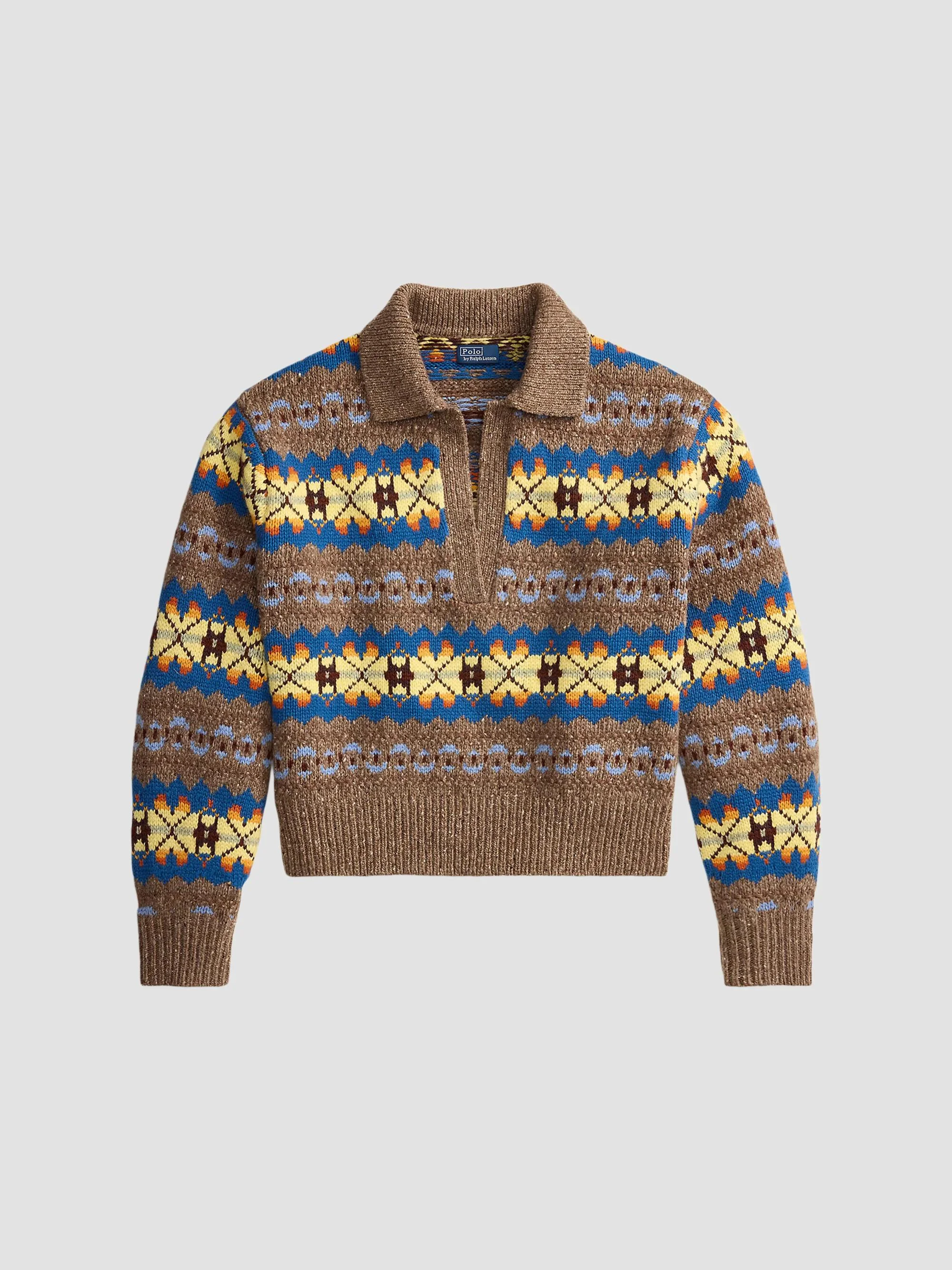 Women's Geo-Motif Wool-Blend Sweater - Tan Multi - 1