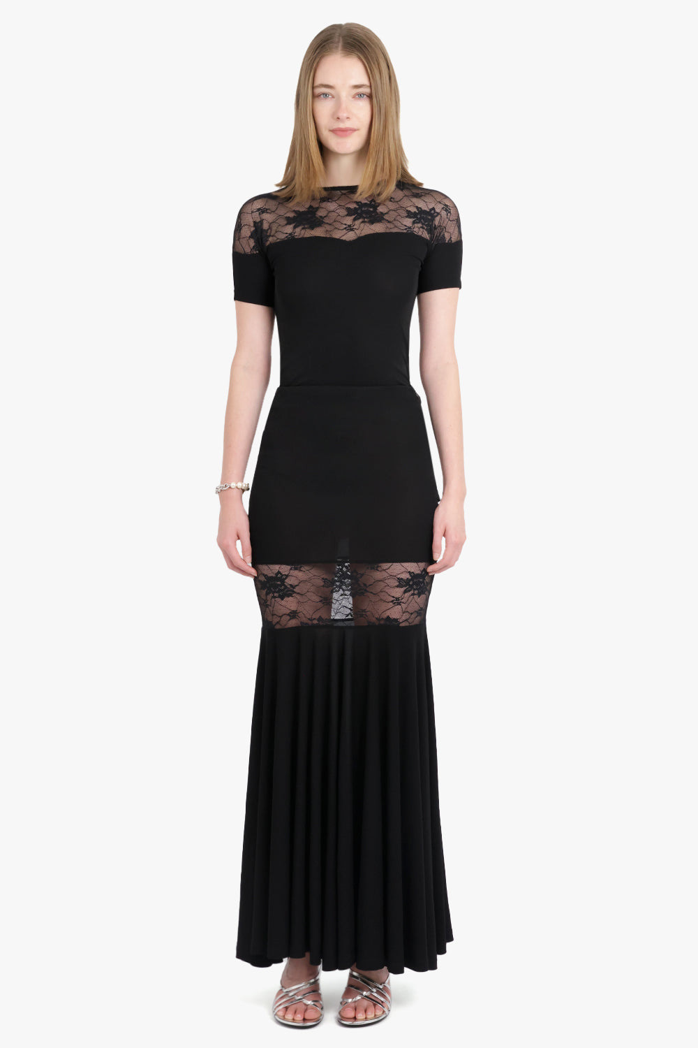 FLUID MERMAID MAXI SKIRT WITH LACE PANEL | BLACK - 4