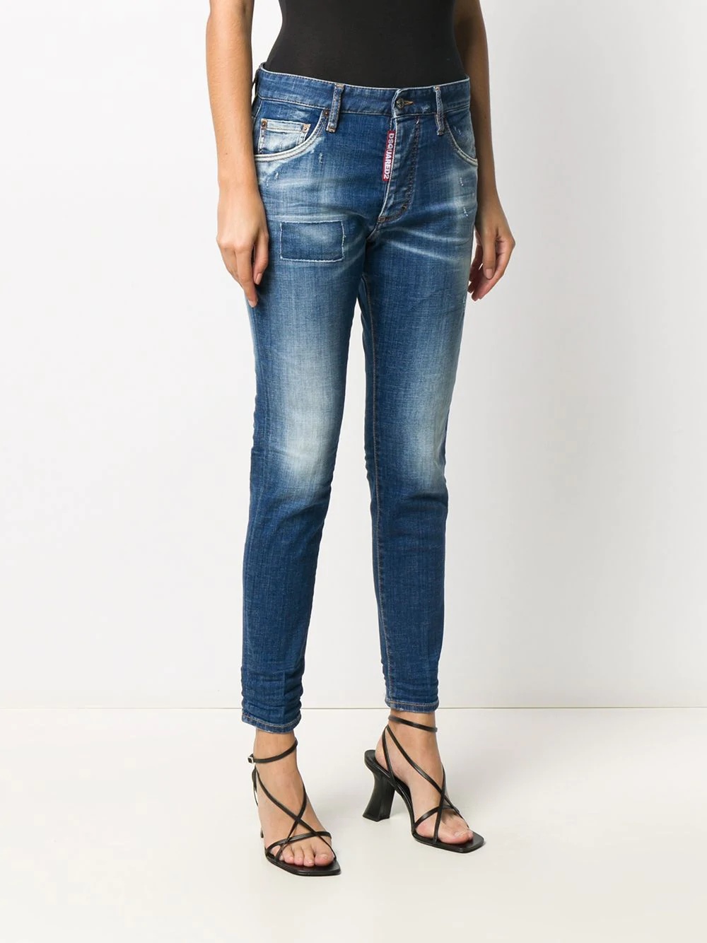 skinny cropped distressed jeans - 3