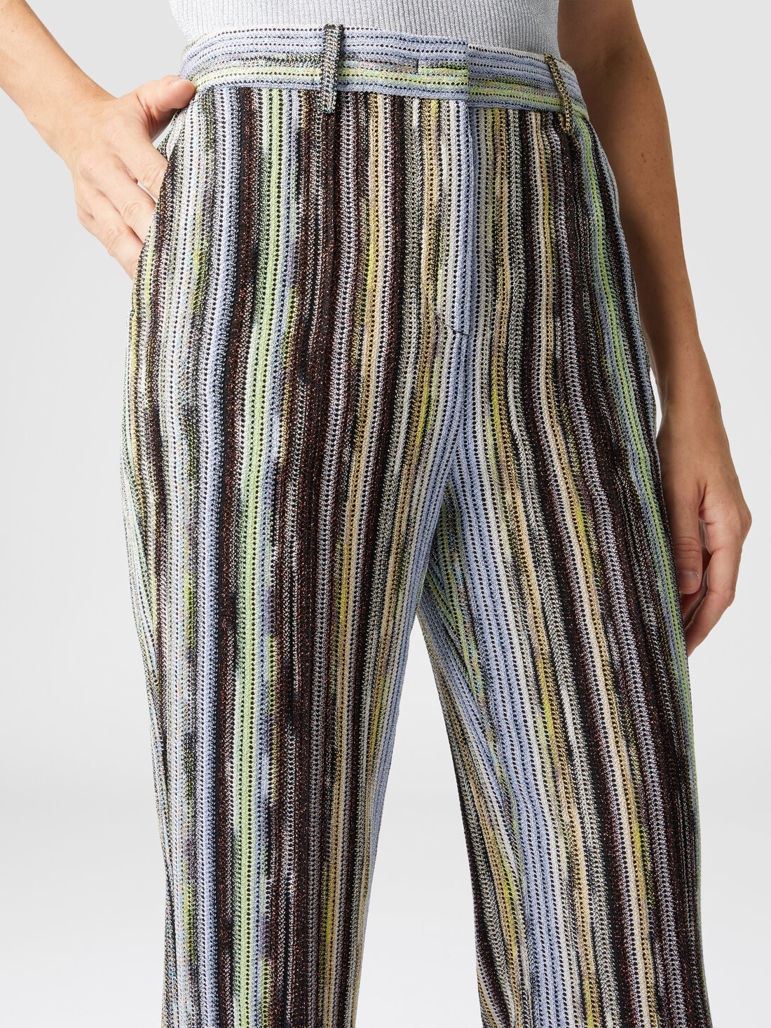 Classic trousers in striped lamé slub viscose with cropped hem - 5