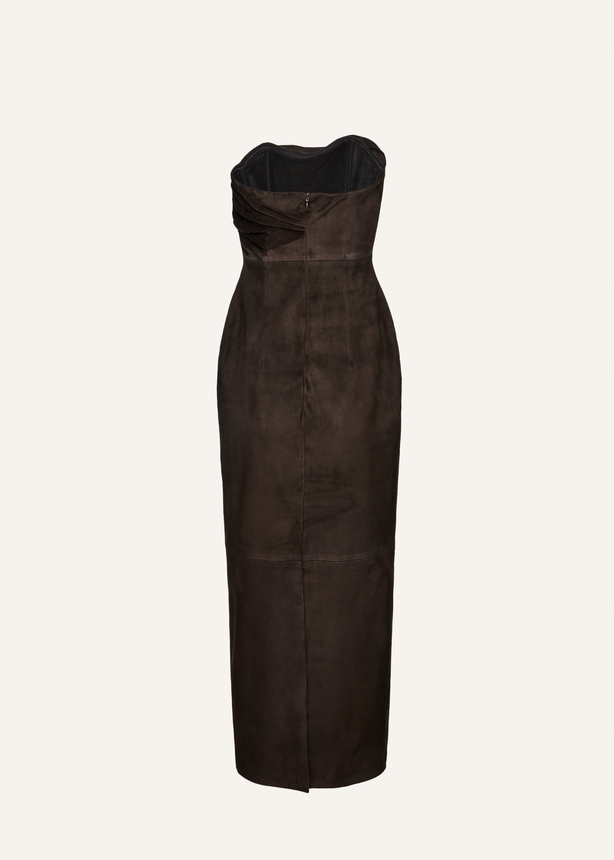 Strapless ruched dress in brown suede - 2