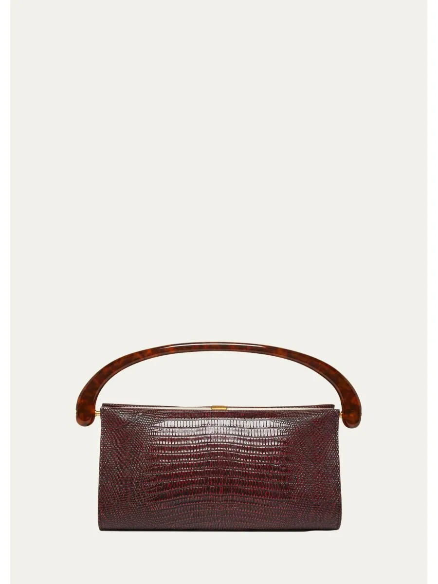 Lizard-Embossed Leather Top-Handle Bag - 1