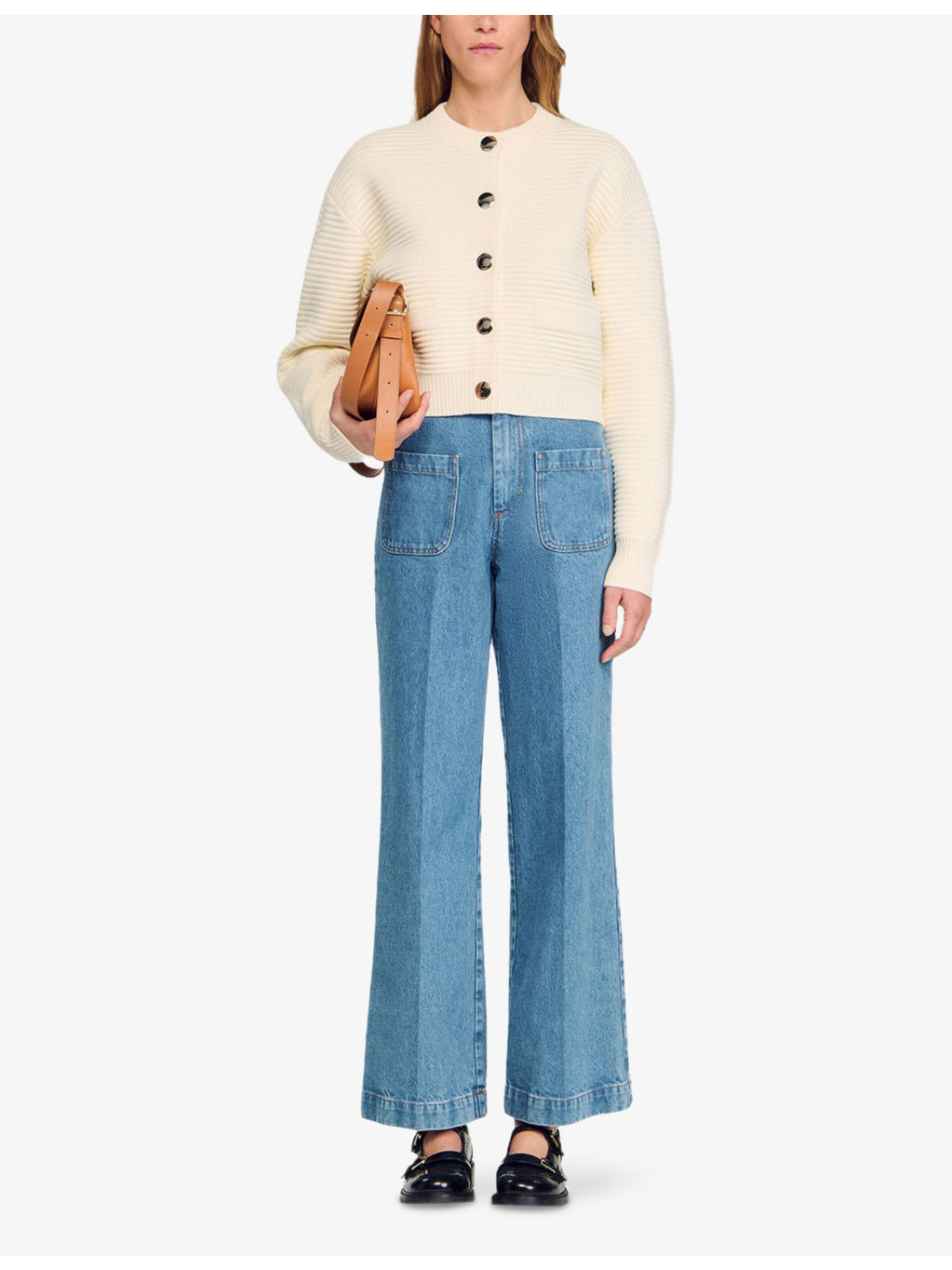 Button-Down Long-Sleeve Textured Knitted Cardigan - 2