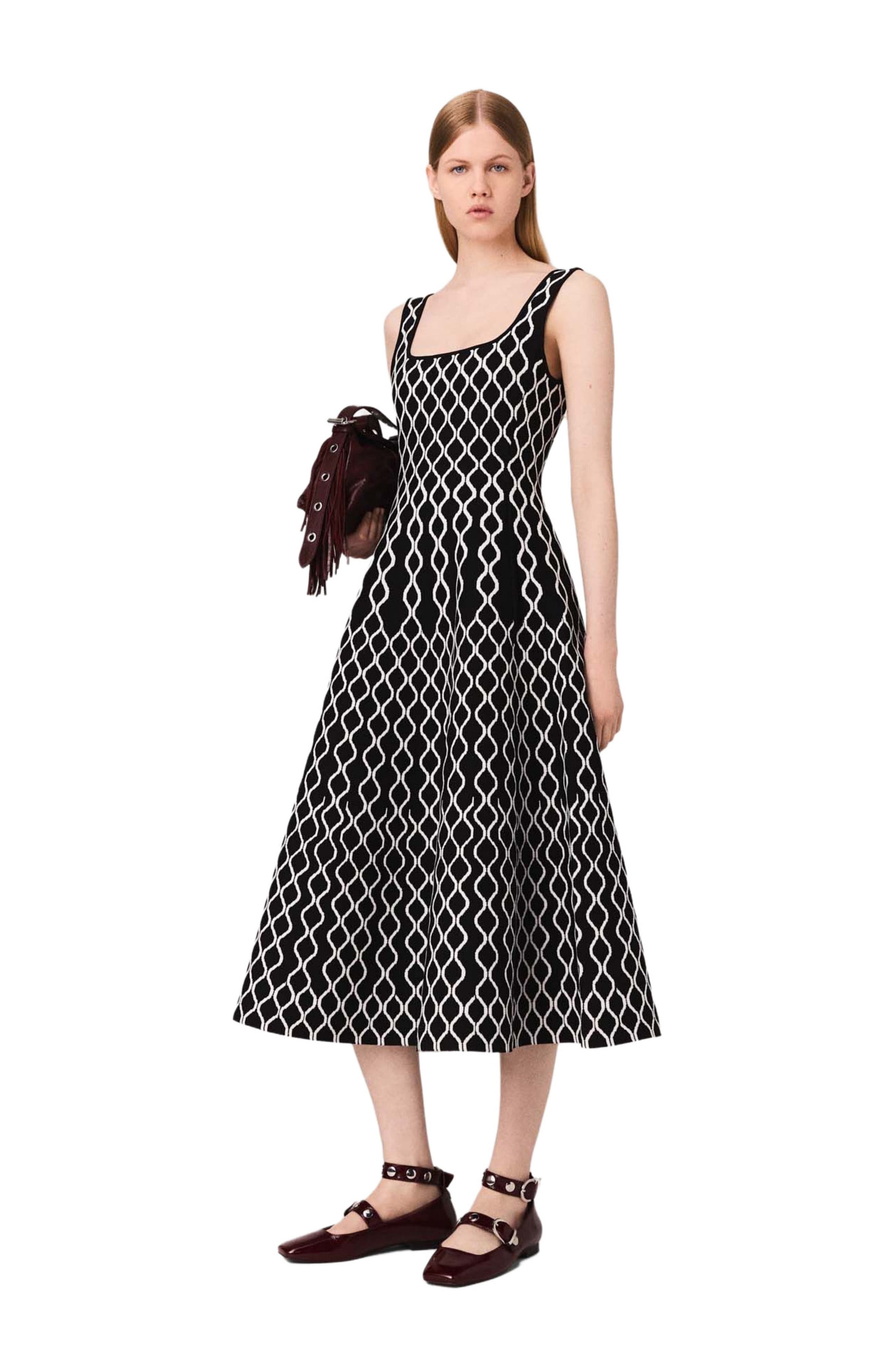 maje Jacquard knit midi dress in Black /White at Nordstrom - 1