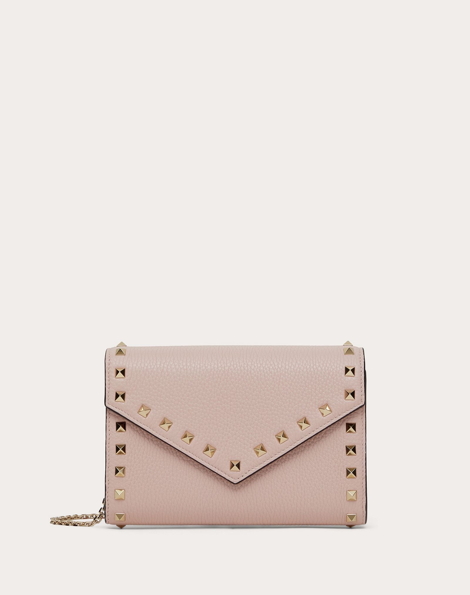 Rockstud Grainy Calfskin Wallet with Chain Strap - 1