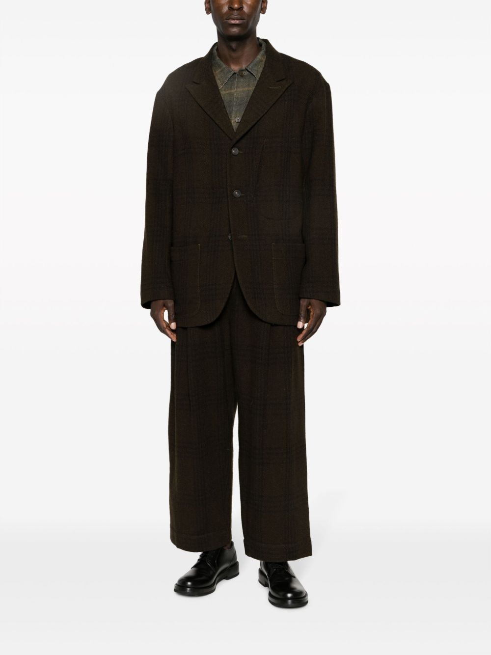 plaid-check wide-leg trousers - 2