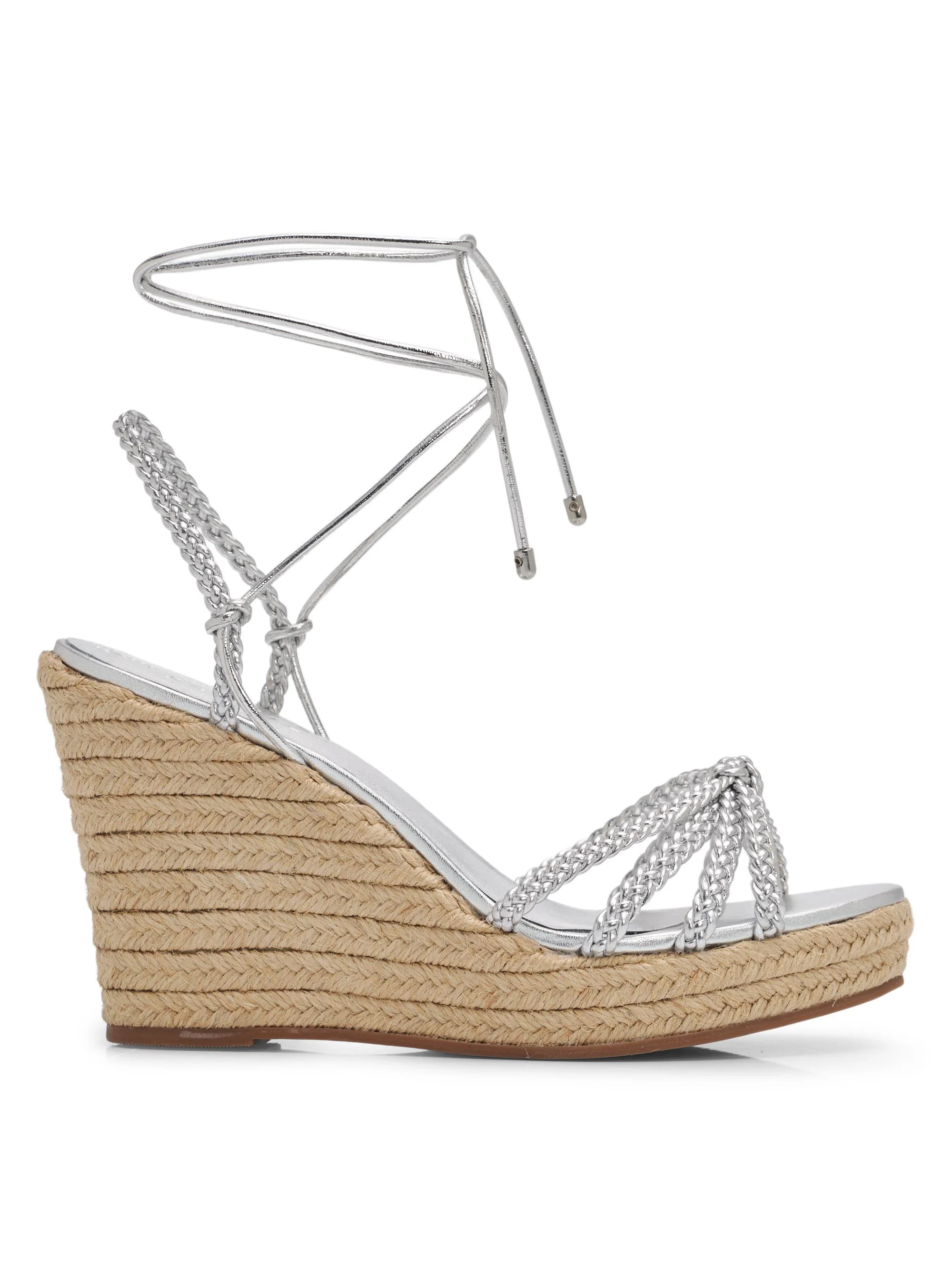 Women's Adele 95MM Leather Ankle-Wrap Wedge Sandals - Silver - 1