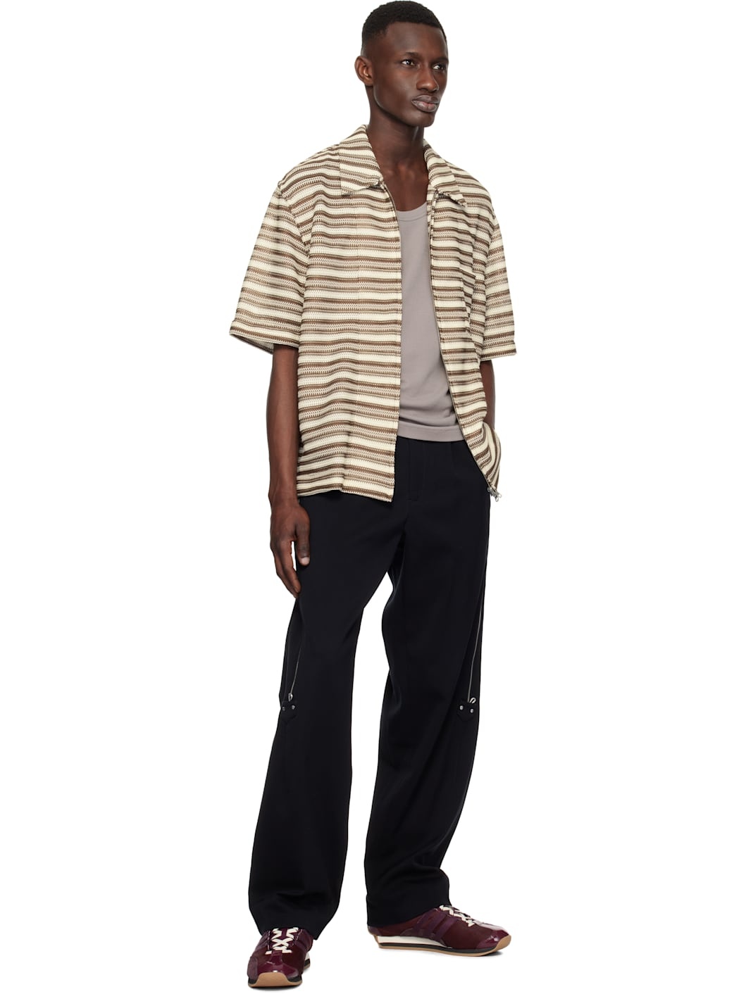 Brown & Off-White Zip Up Box Shirt - 4