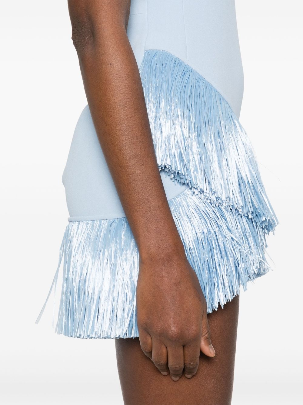 raffia fringe-trim mini dress - 5