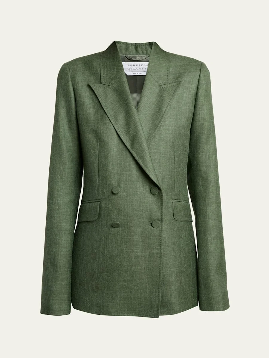 Angela Double-Breasted Wool-Linen Blazer Jacket - 1