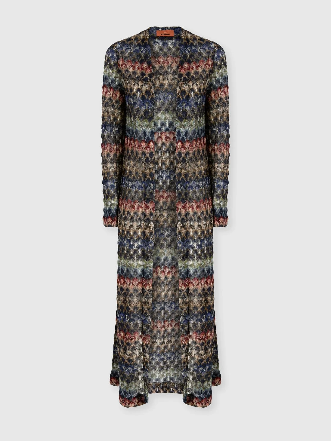 Long viscose lamé cardigan with lace motif - 1