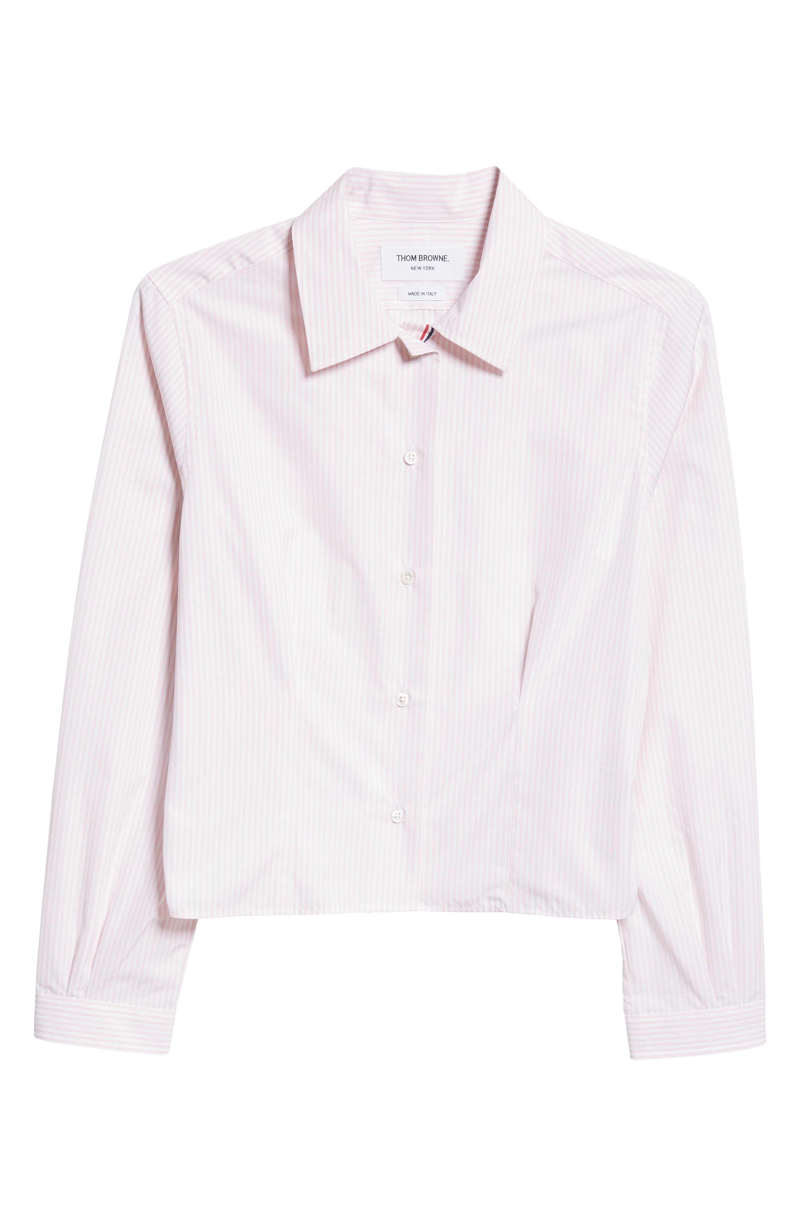 Thom Browne Stripe Crop Cotton Button-Up Shirt in Light Pink at Nordstrom - 5