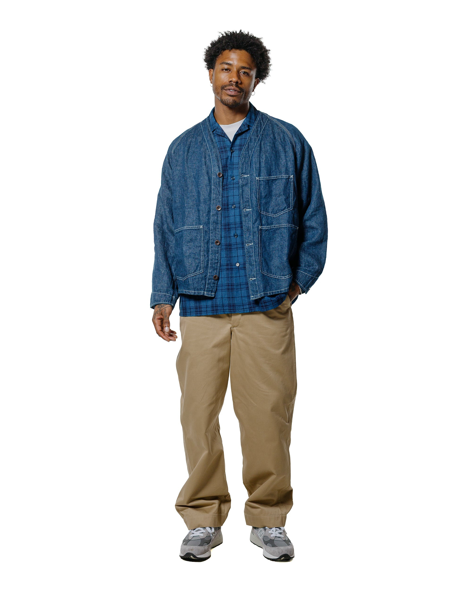 MIL Open Collar Indigo Dobby Plaid Wide Plaid - 4