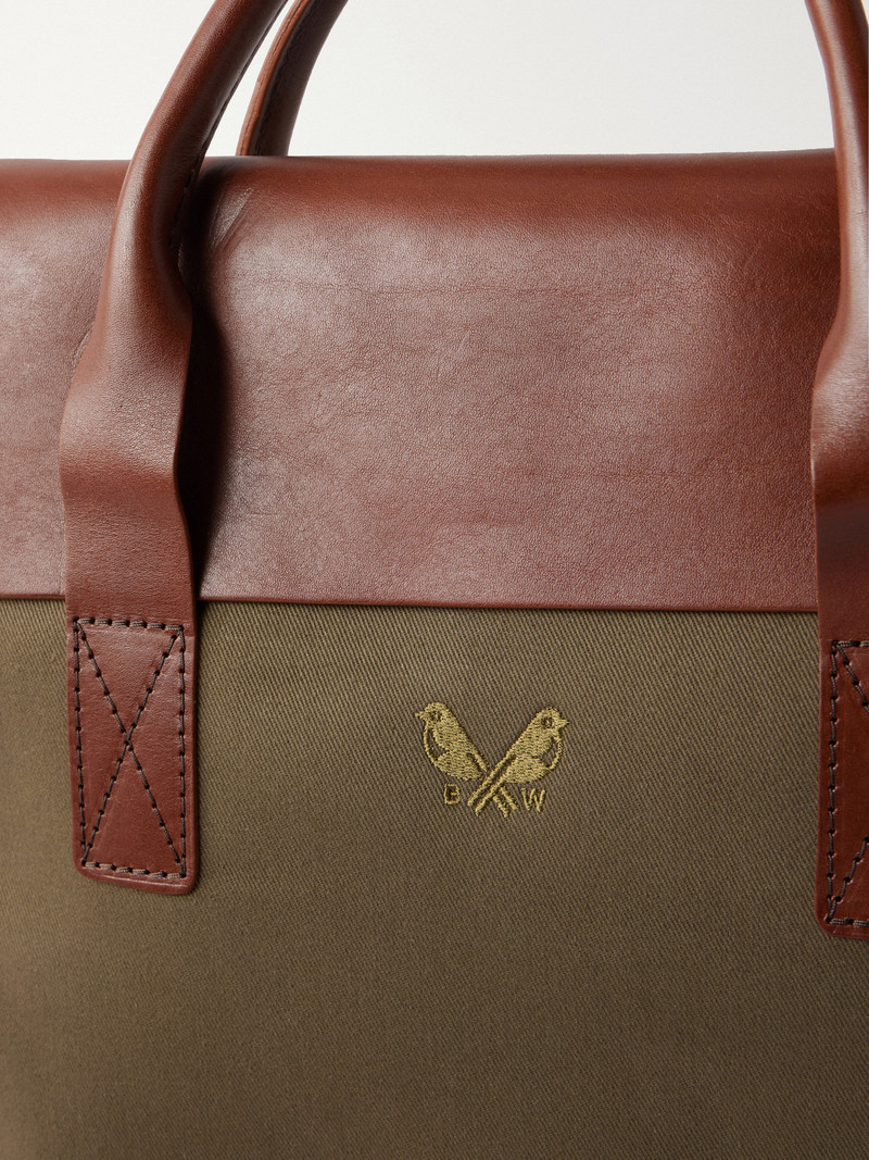Leather-Trimmed Cotton-Twill Briefcase 5
