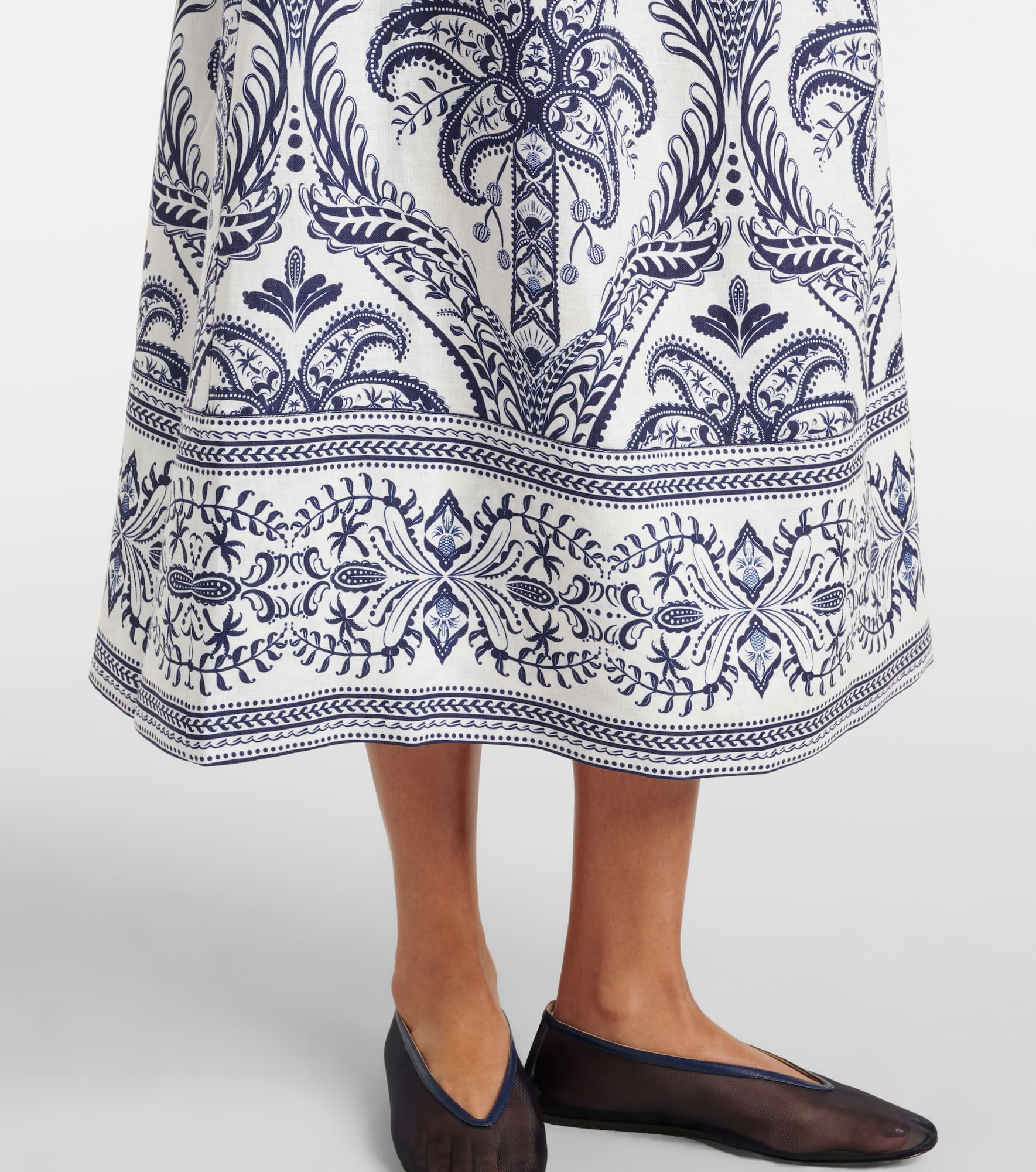 Tropical Cameo printed linen midi skirt - 5