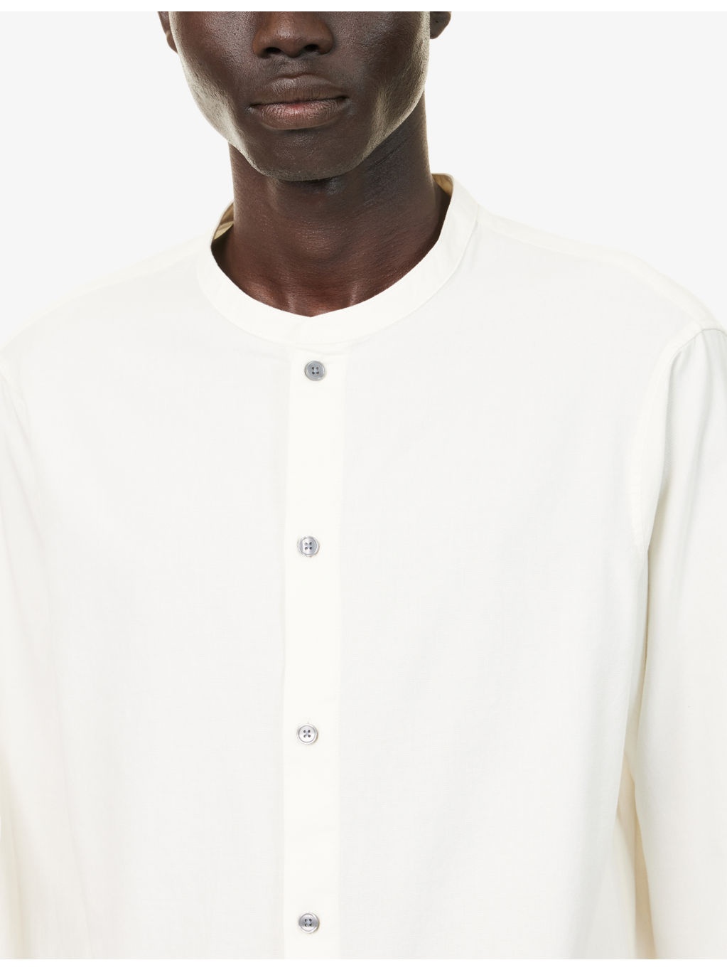Korean-Collar Long-Sleeves Cotton And Silk Shirt - 5