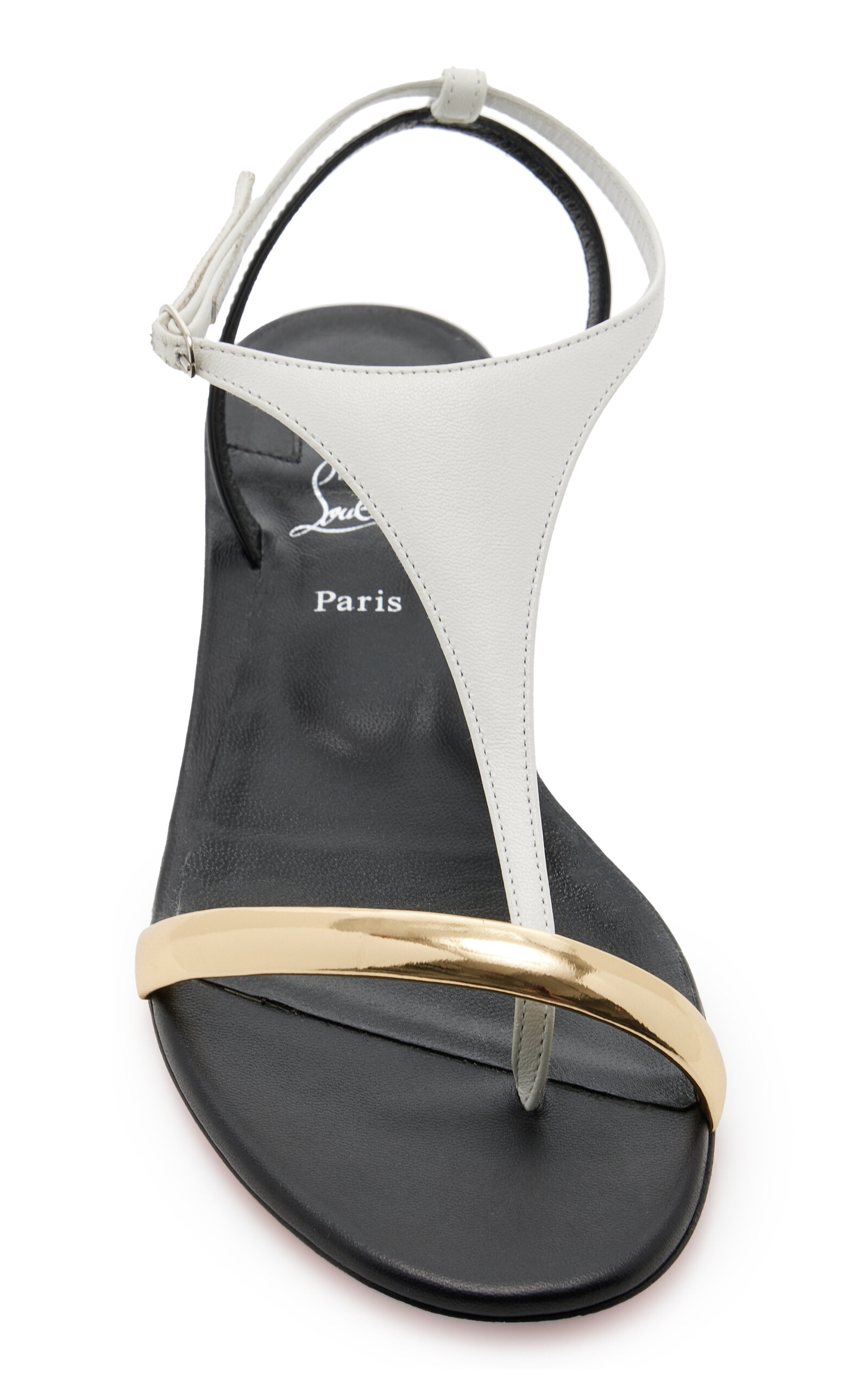 Athinita Hardware-Detailed Leather Sandals black/white - 3