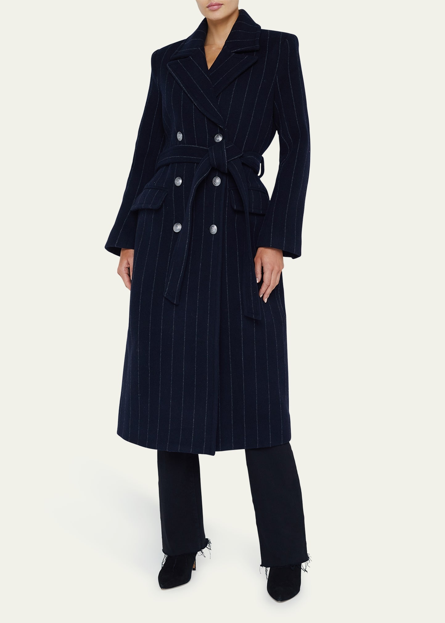 Olina Pinstriped Belted Trench Coat - 2