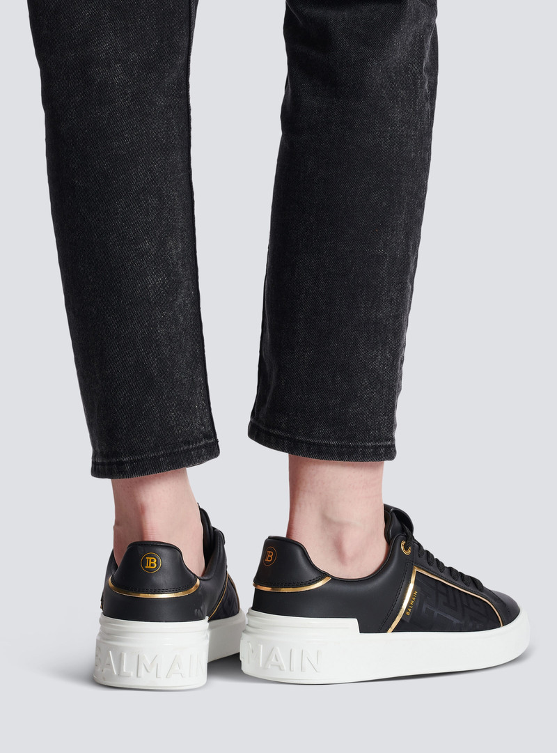 Balmain B-Court monogrammed nylon and leather trainers outlook
