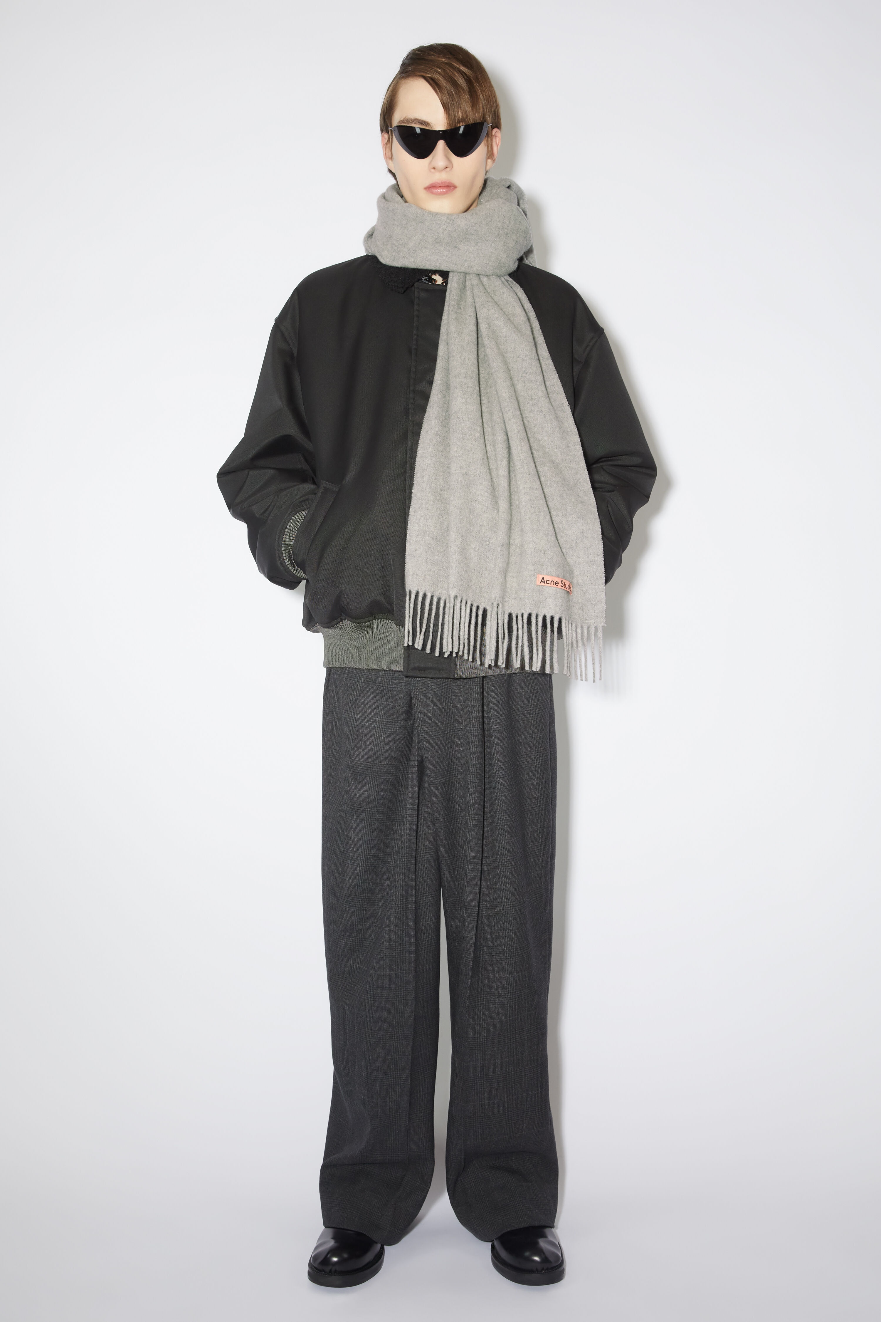 Fringe wool scarf - Narrow - Light Grey Melange - 3