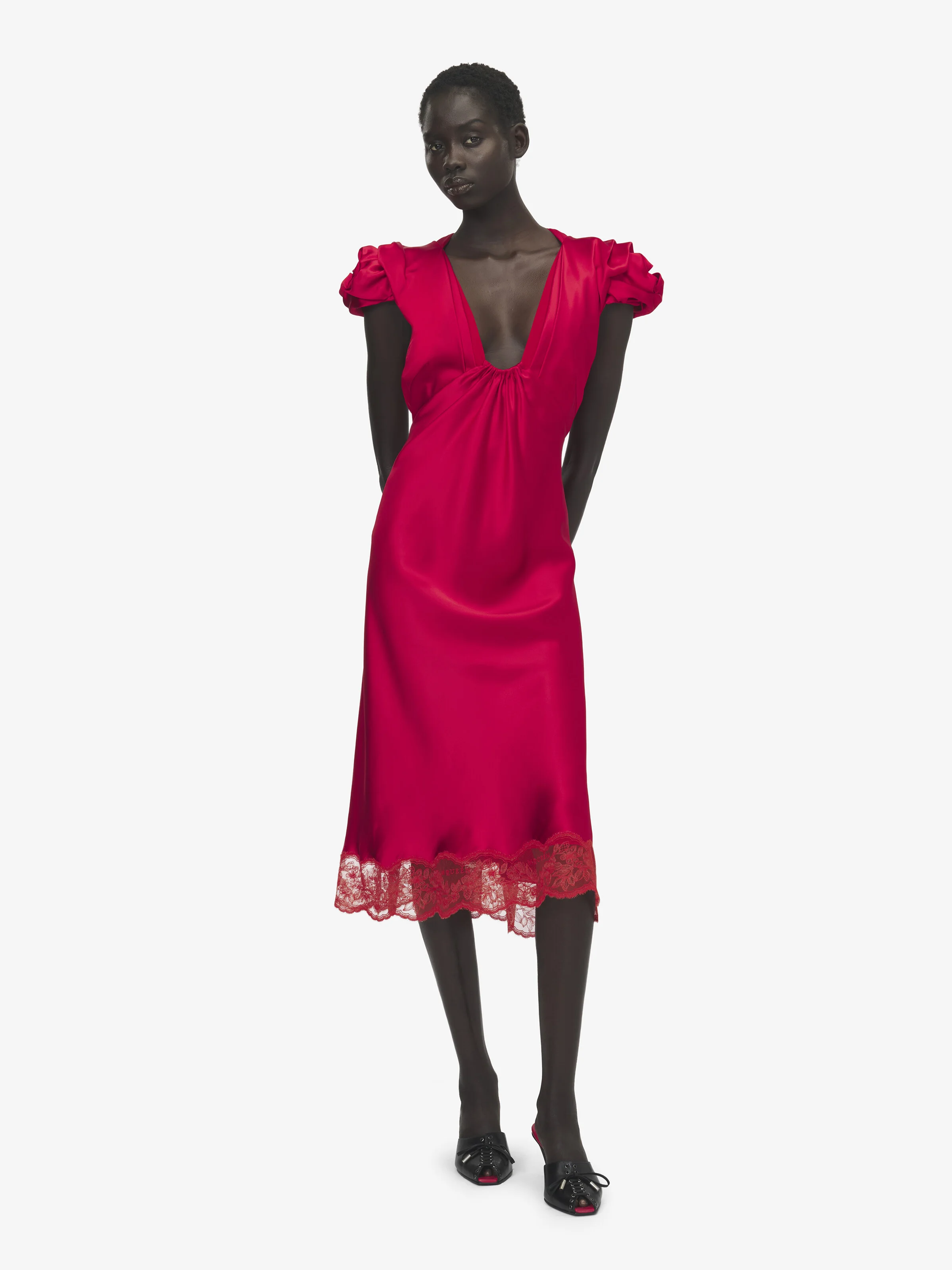Gathered Sleeve Midi Dress - 1