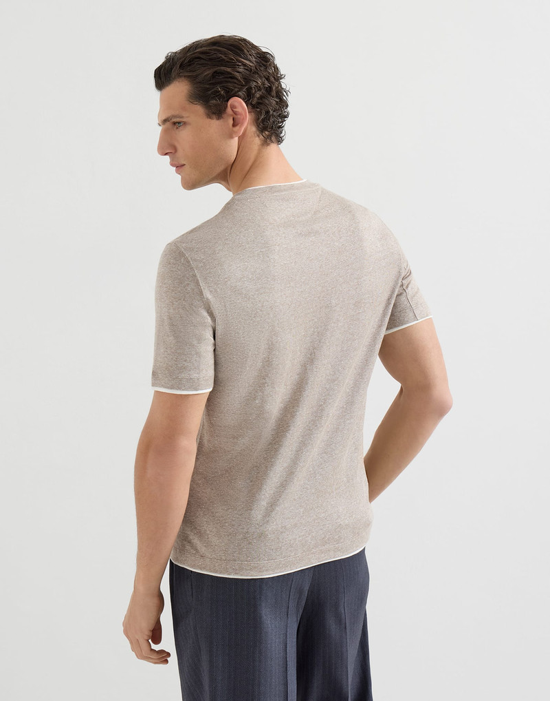 Brunello Cucinelli Linen and cotton jersey crew neck T-shirt with faux-layering outlook