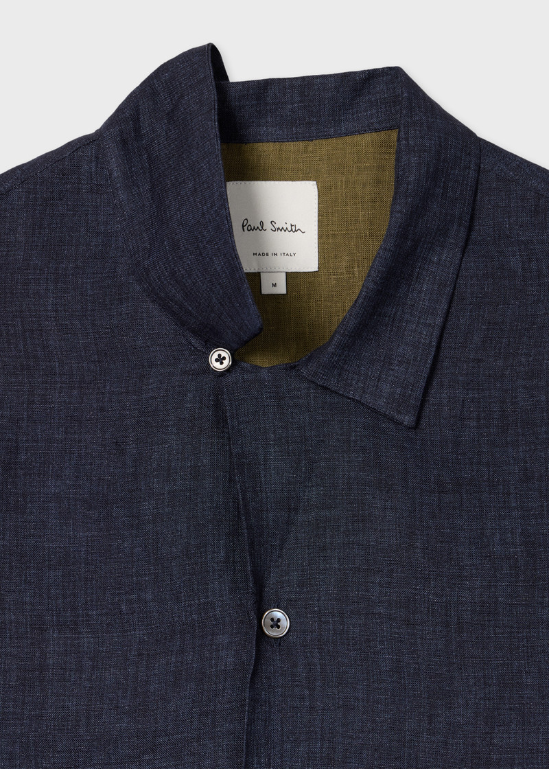 Paul Smith Navy Linen Short-Sleeve Shirt outlook
