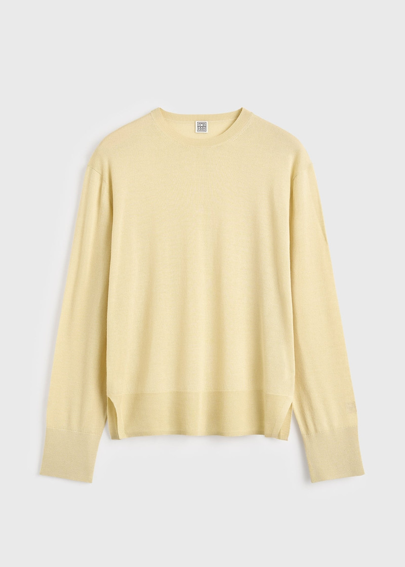 Crew-neck wool silk knit champagne 1