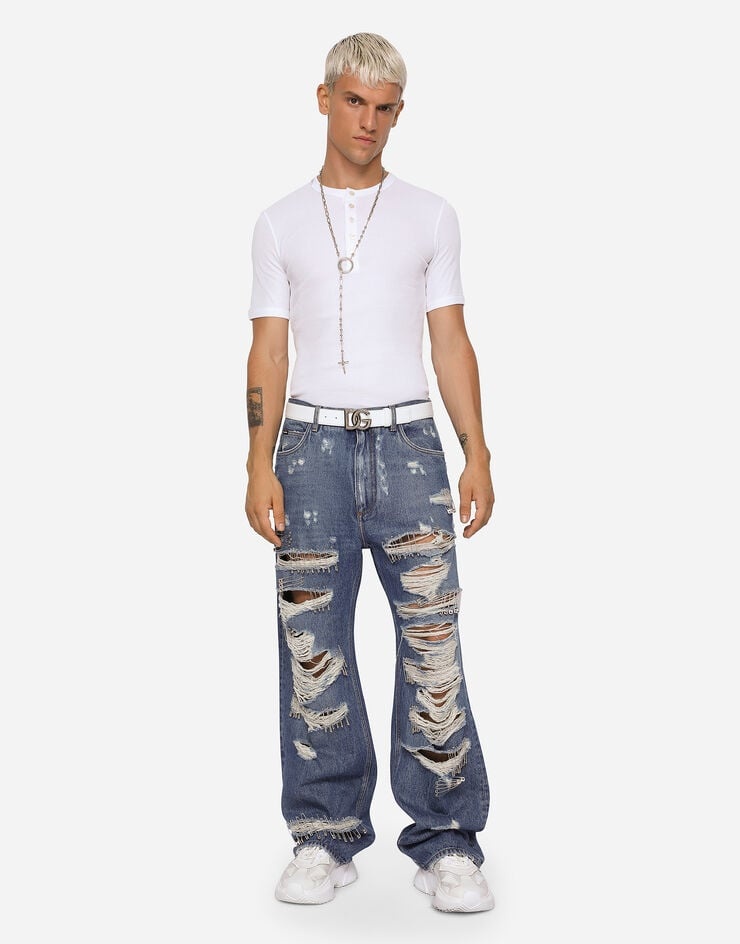 Oversize jeans with rips and safety pins - 6