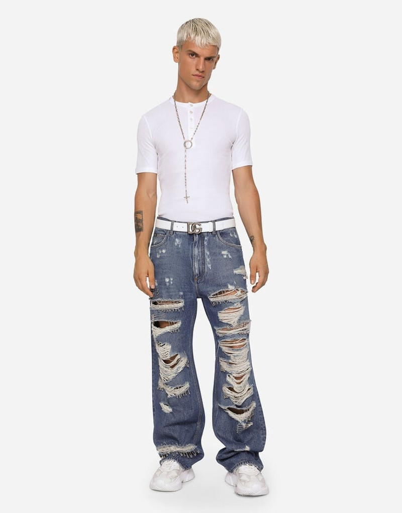 Oversize jeans with rips and safety pins 6
