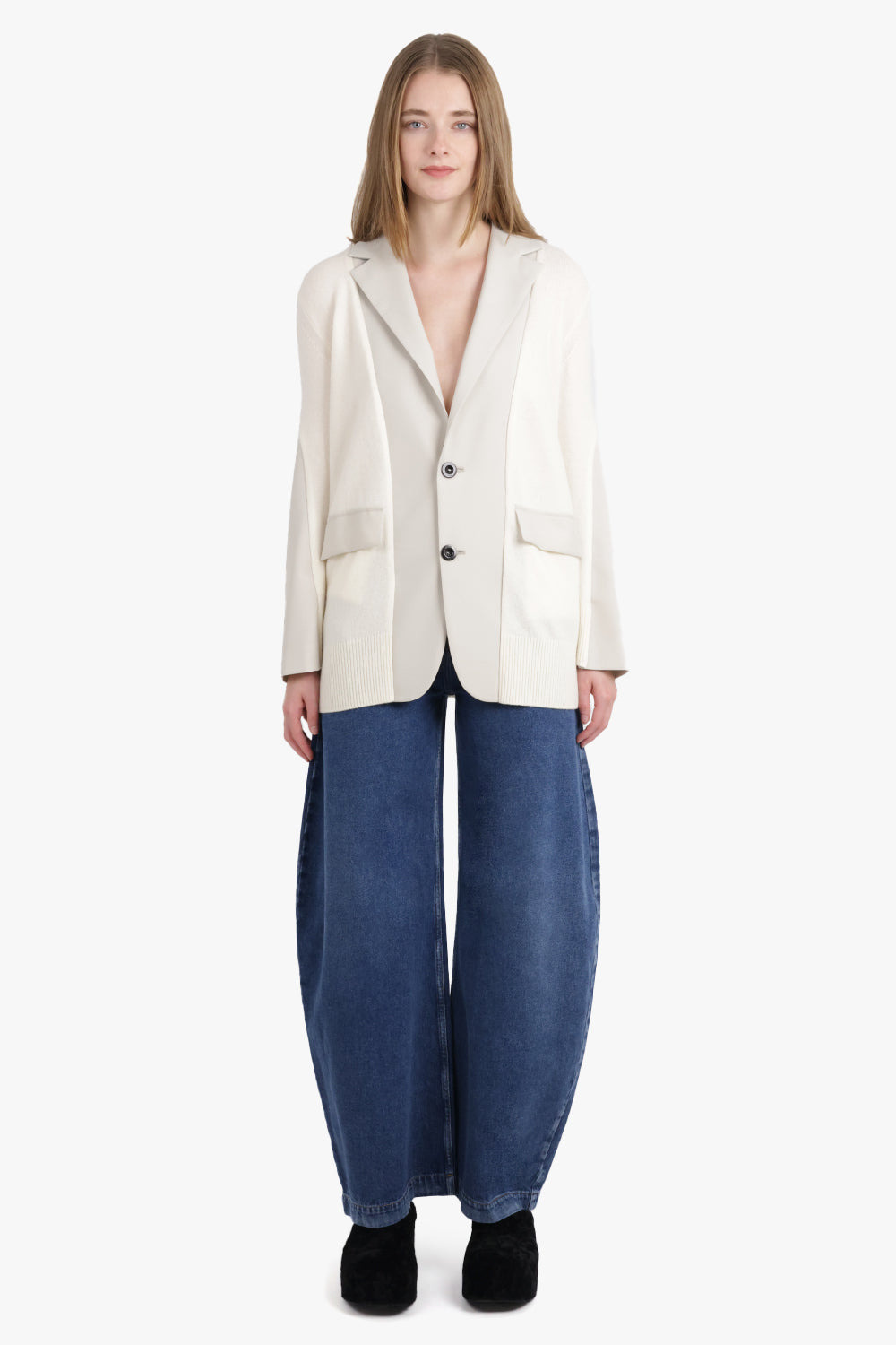 CARDIGAN X SUTING JACKET WITH BALLOON SLEEVES | ECRU/OFF WHITE - 3