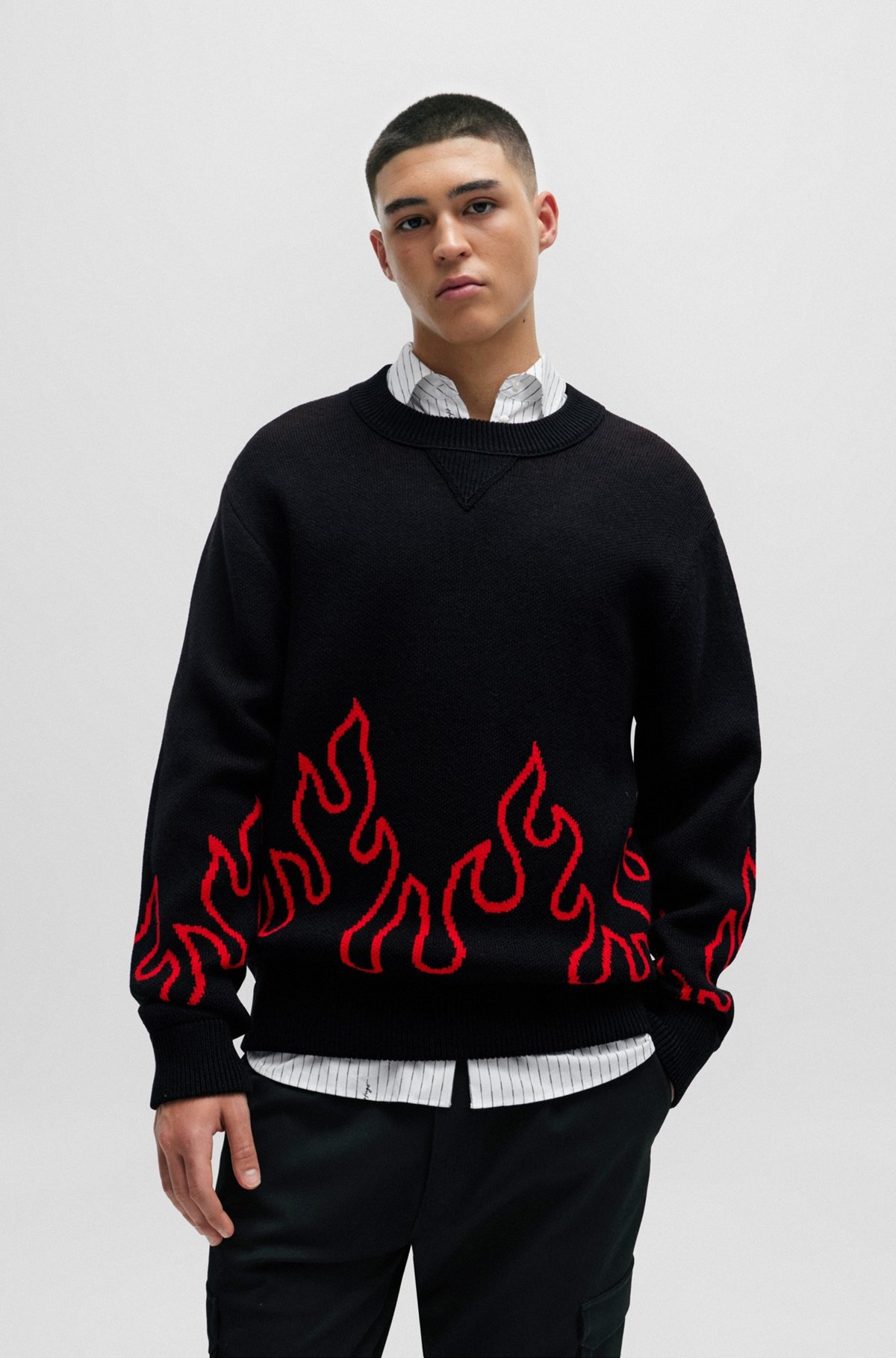 RELAXED-FIT SWEATER WITH FLAME JACQUARD IN WOOL BLEND - 2