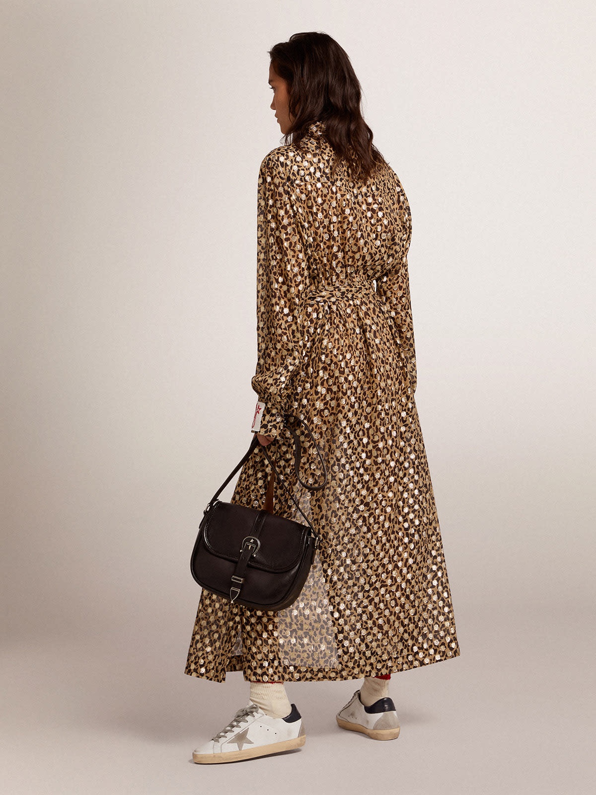 Women's shirt dress with animal print and gold fil coupé - 4