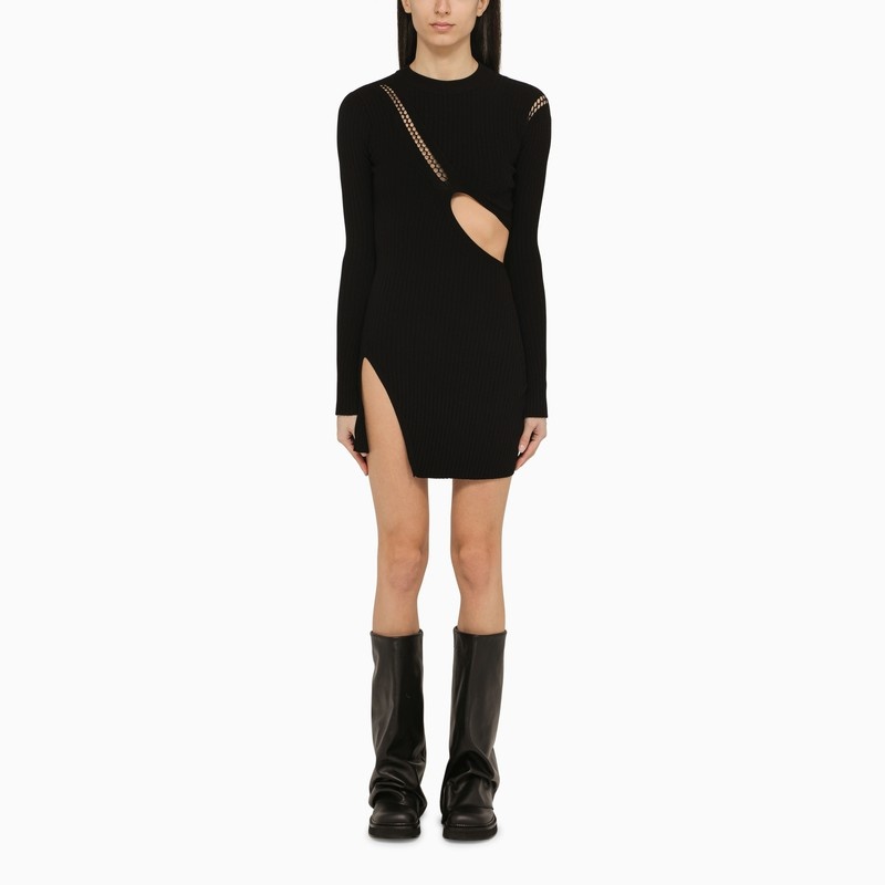 The Attico Black Ribbed Cut-Out Mini Dress Women - 1