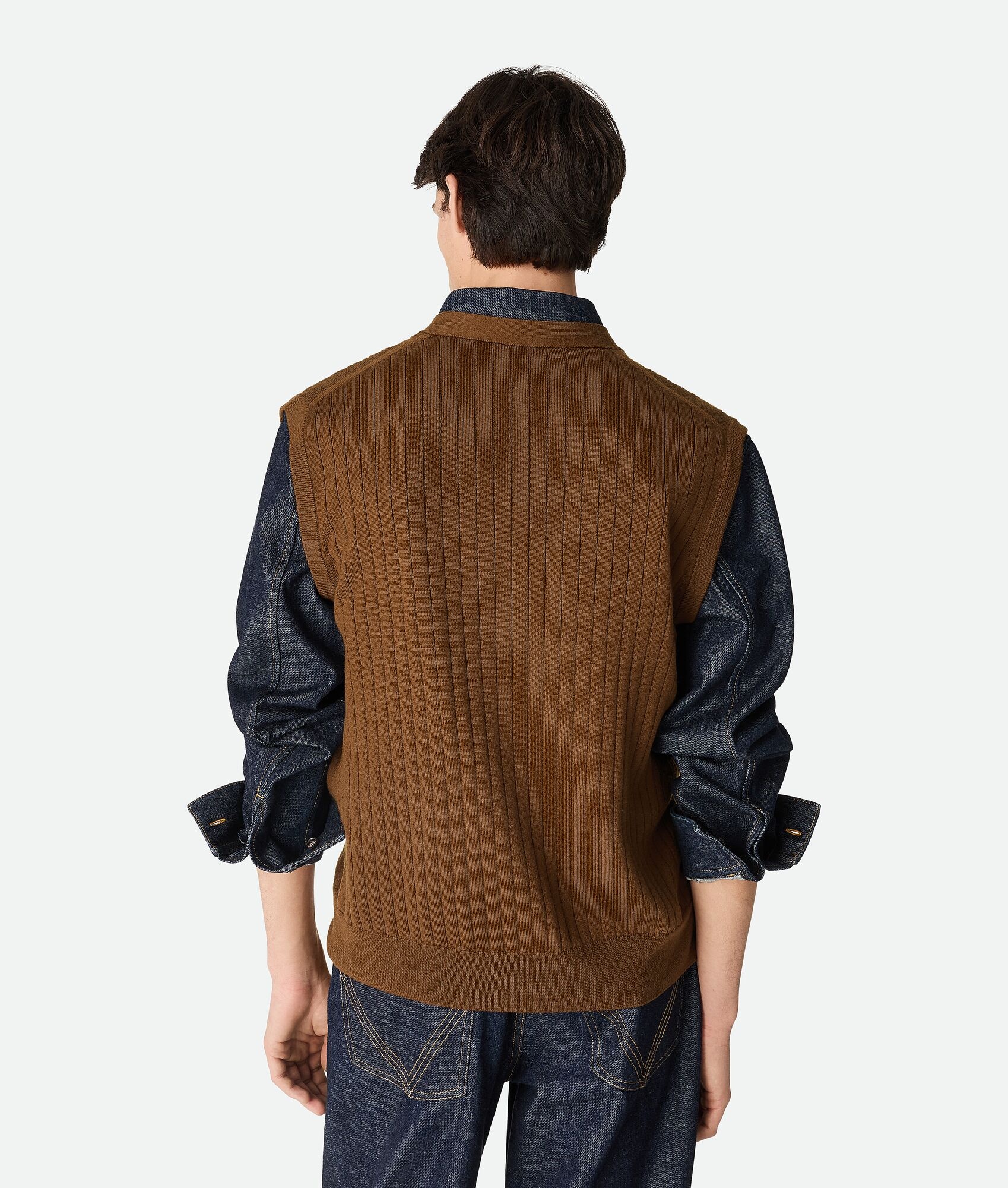 Wool Rib Cardigan Gilet - 3