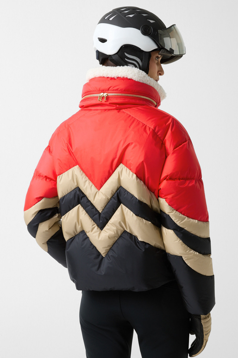 Valea down ski jacket in Red/beige/black 3
