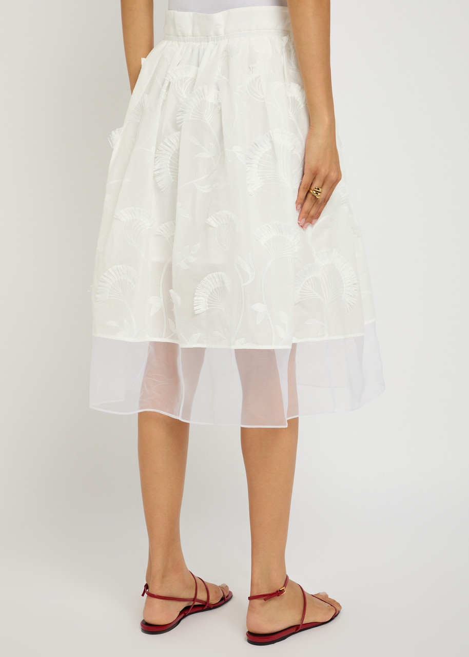 3.1 Phillip Lim Embroidered Tulle and Cotton Midi Skirt - 3