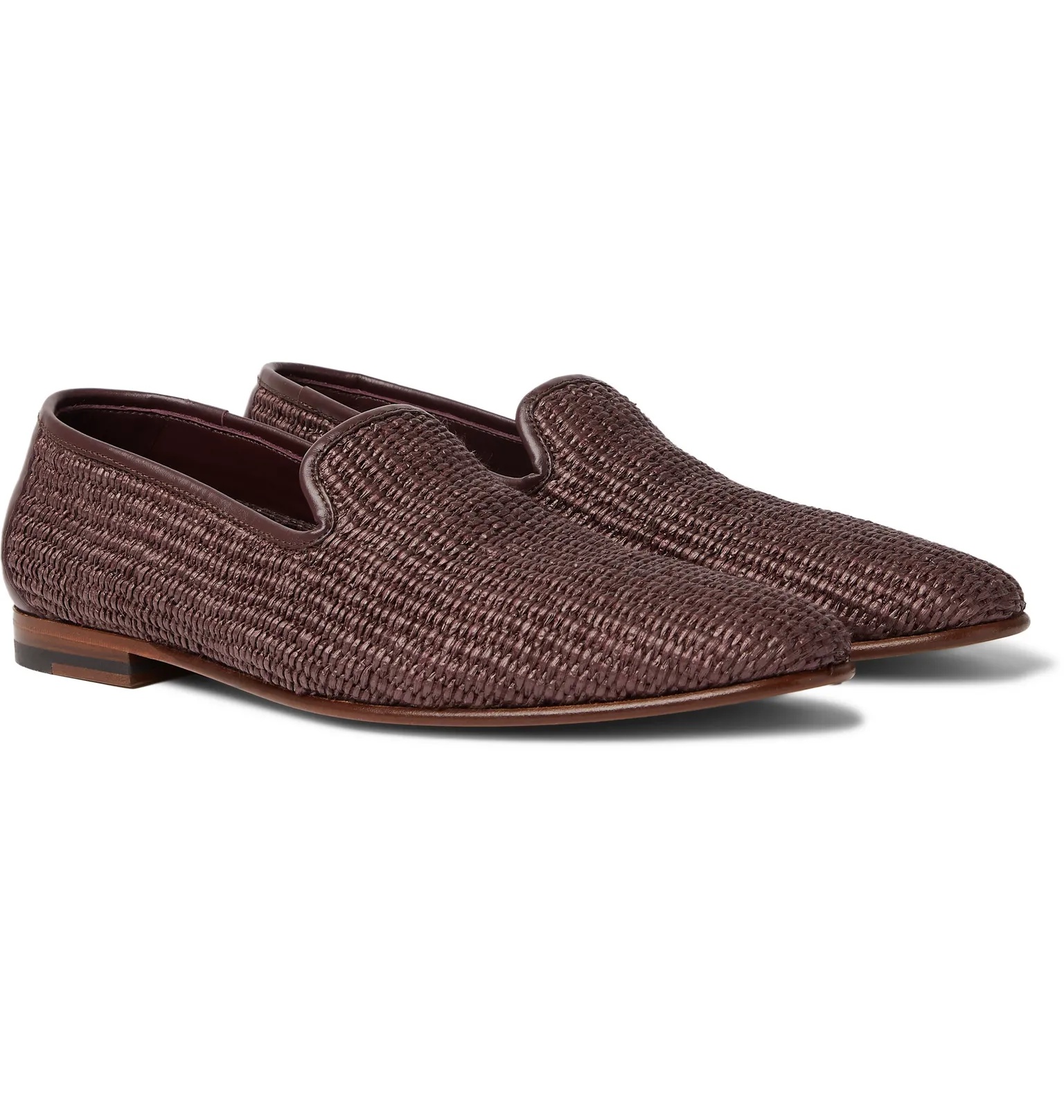 Mario Leather-Trimmed Raffia Loafers - 8