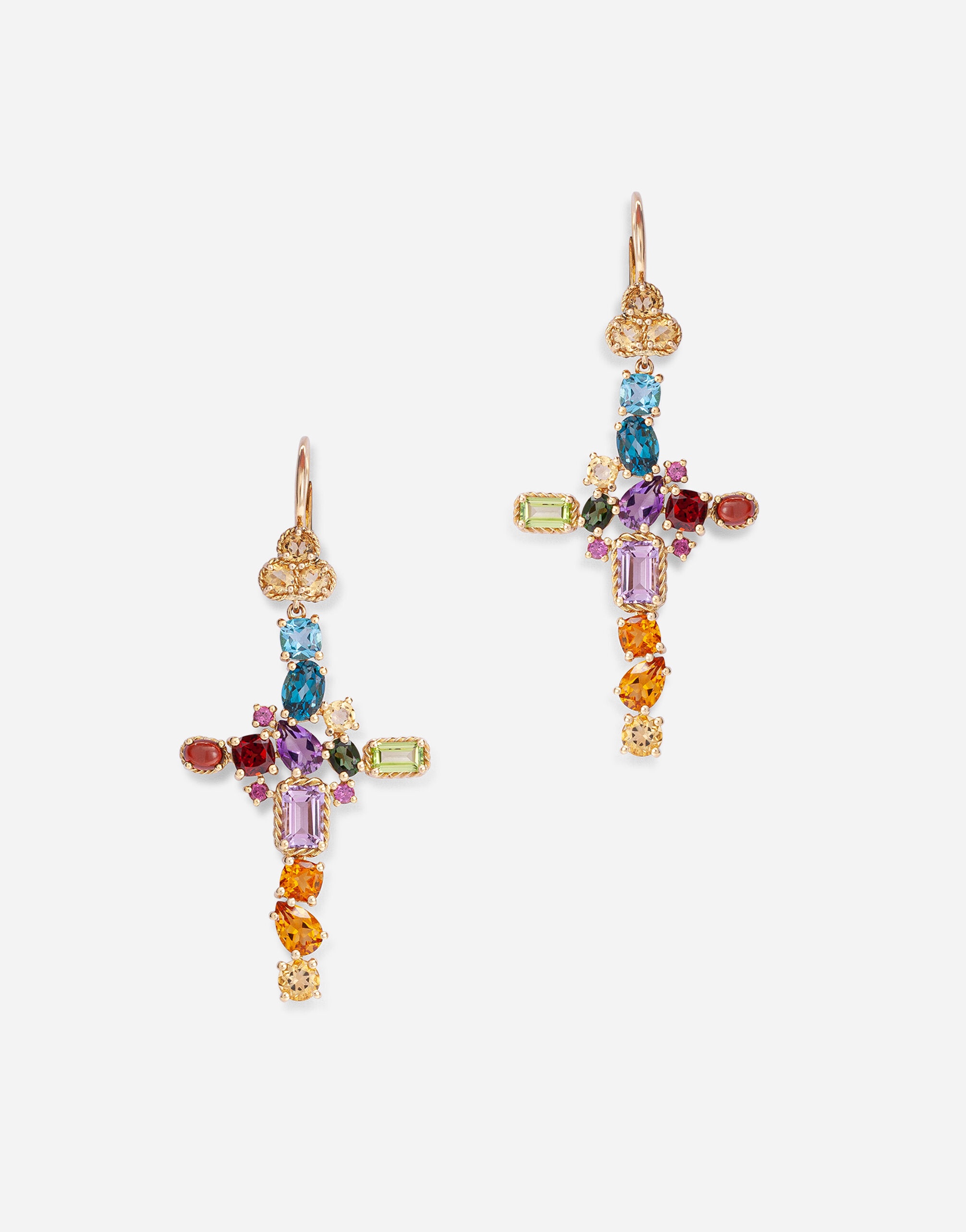 Rainbow alphabet earring in yellow gold with multicolor fine gems - 1