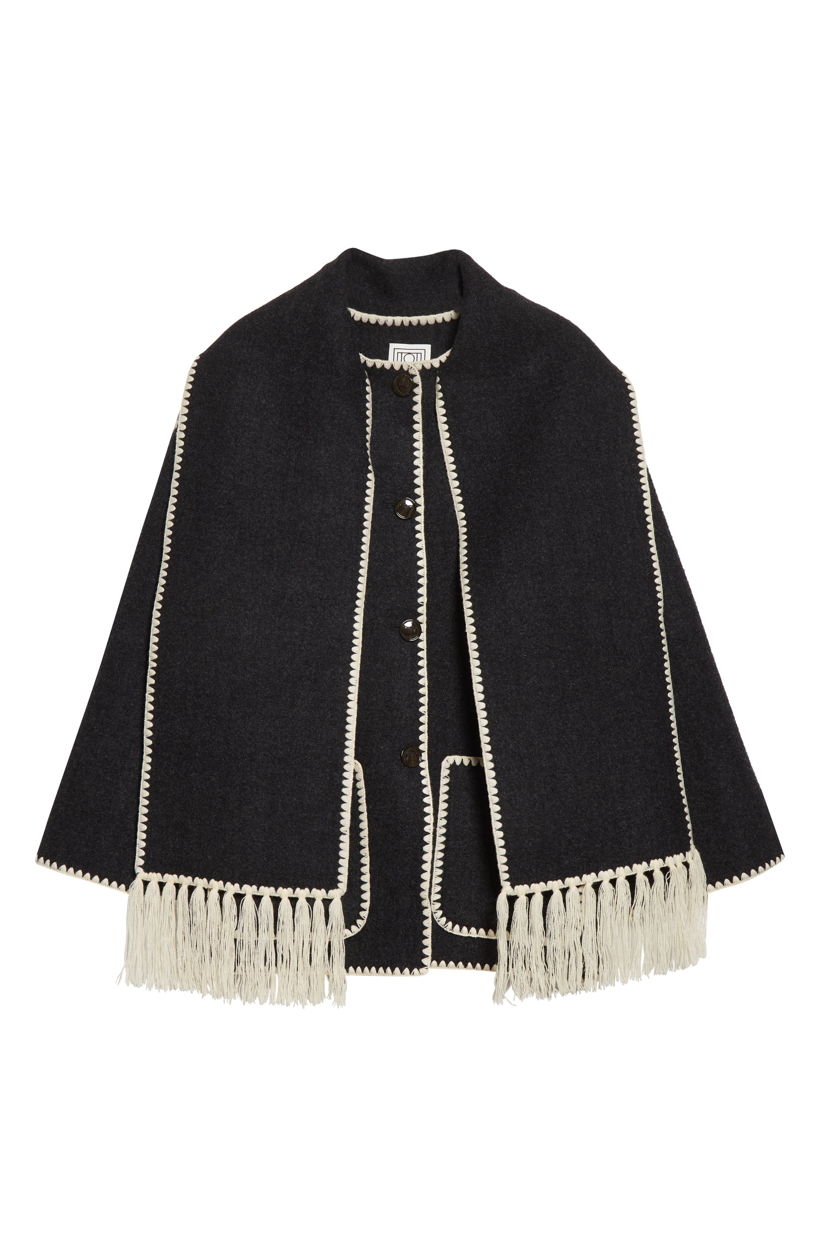 TOTEME Chain Stitch Wool Blend Scarf Jacket in Dark Grey Melange at Nordstrom - 6